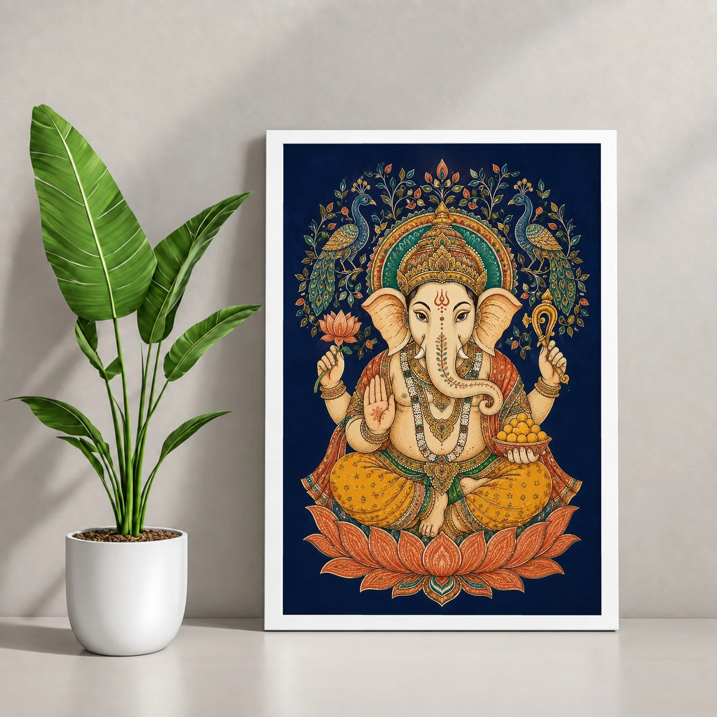 Ganesha — Madhubani Peacock Folk Art Frame, view 4