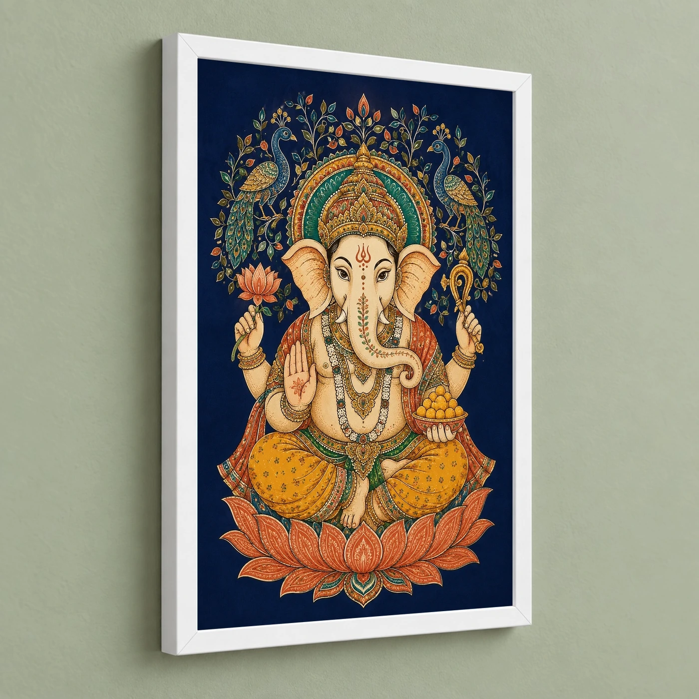 Ganesha — Madhubani Peacock Folk Art Frame, view 5