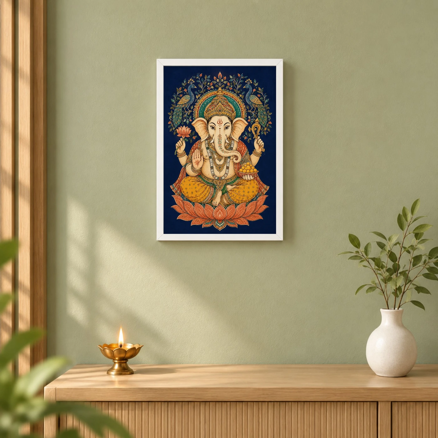 Ganesha — Madhubani Peacock Folk Art Frame, view 6