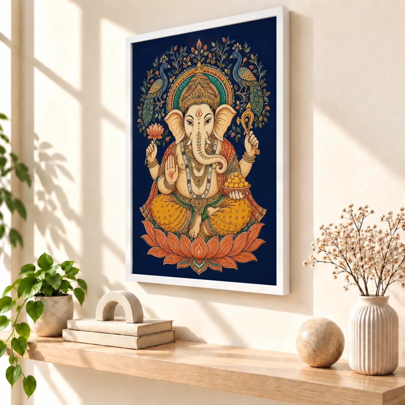 Ganesha — Madhubani Peacock Folk Art Frame, view 7