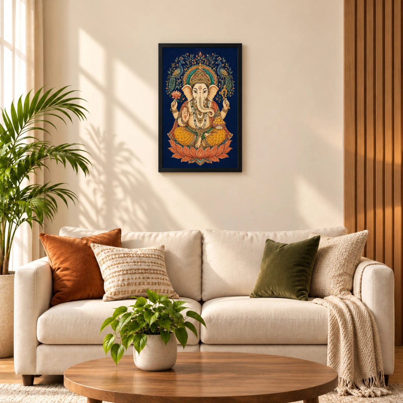 Ganesha — Madhubani Peacock Folk Art Frame, view 8