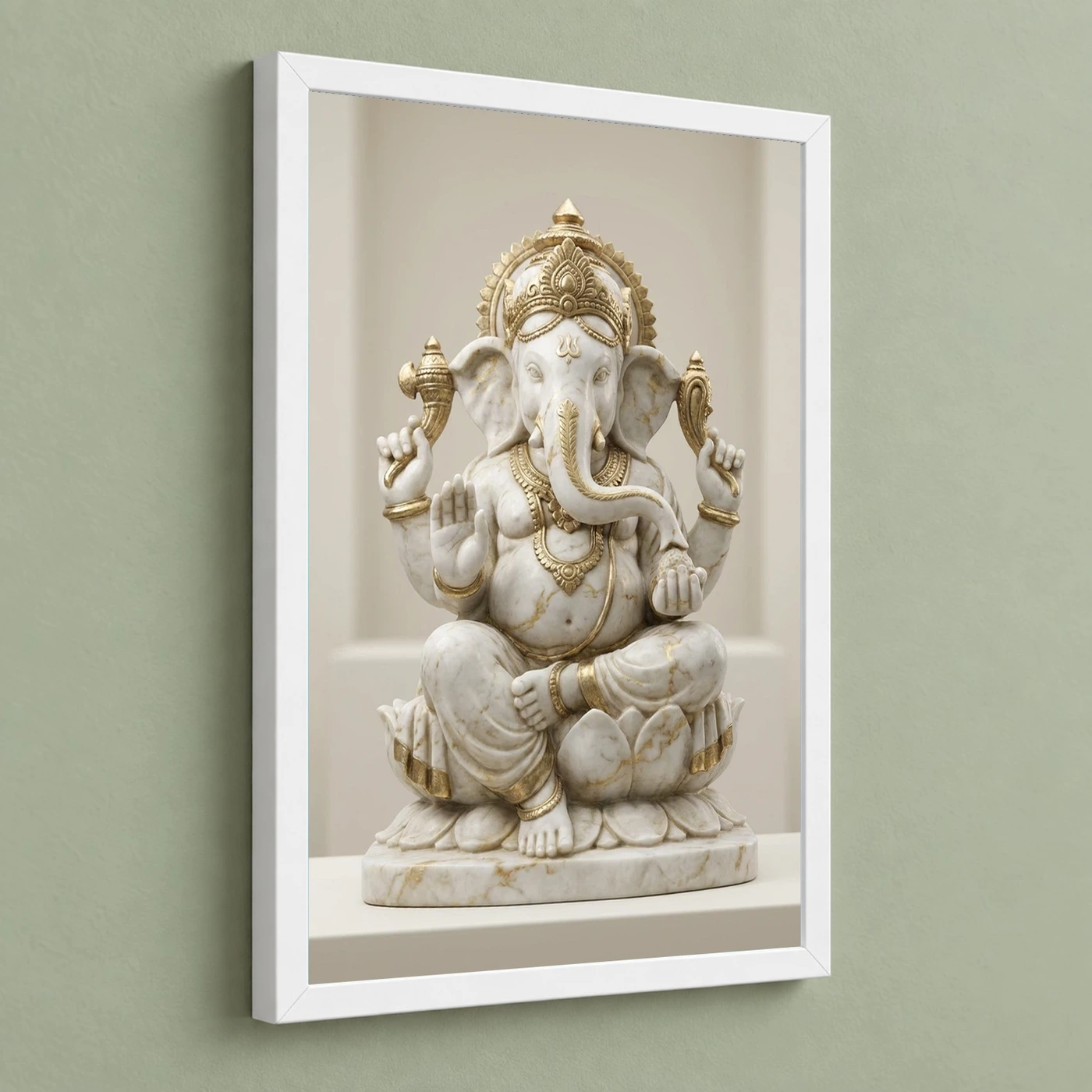 Ganesha Marble Sculpture White Gold Premium 3D Art Photo Frame, view 5