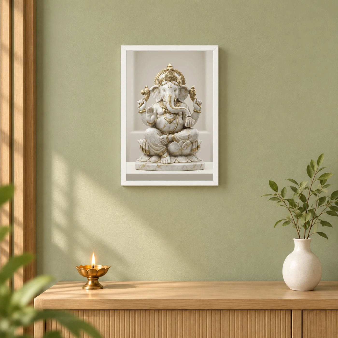 Ganesha Marble Sculpture White Gold Premium 3D Art Photo Frame, view 6