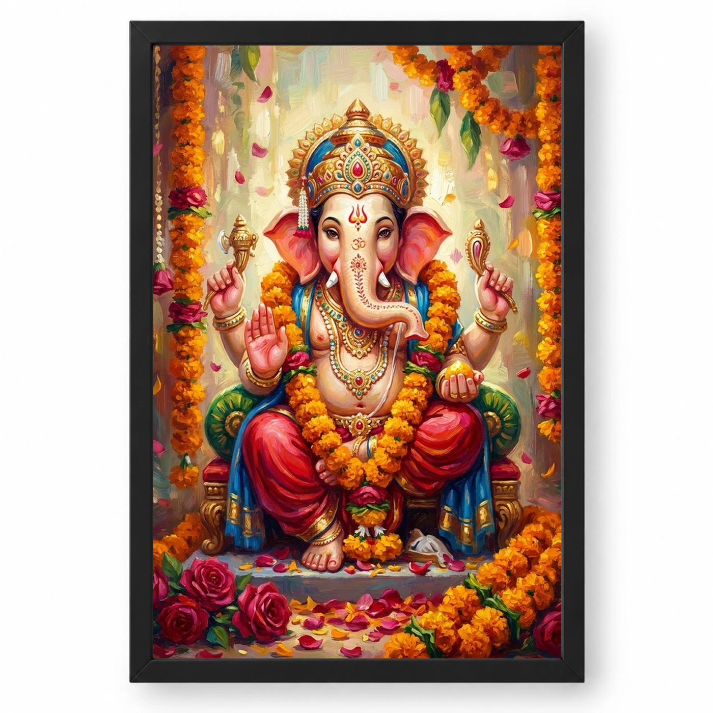 Ganesha Marigold Oil Painting Ganesh Chaturthi Festive Art Photo Frame