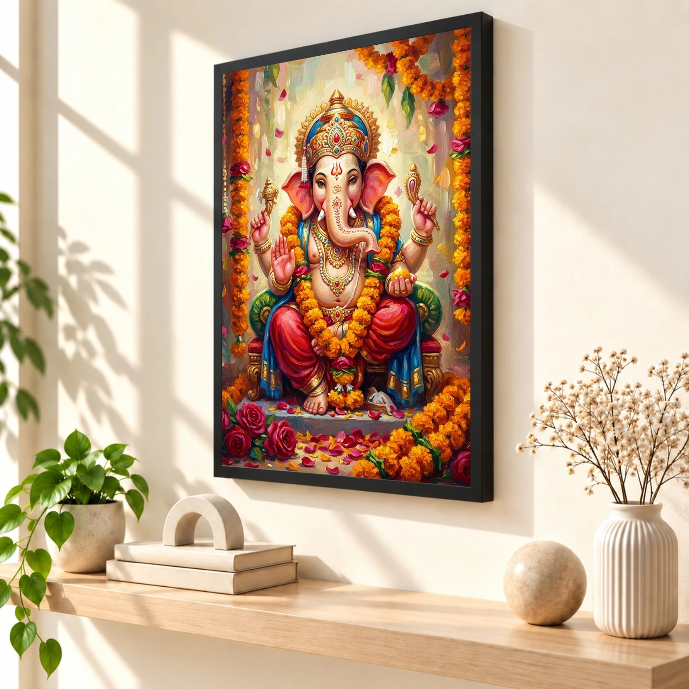 Ganesha Marigold Oil Painting Ganesh Chaturthi Festive Art Photo Frame, view 2