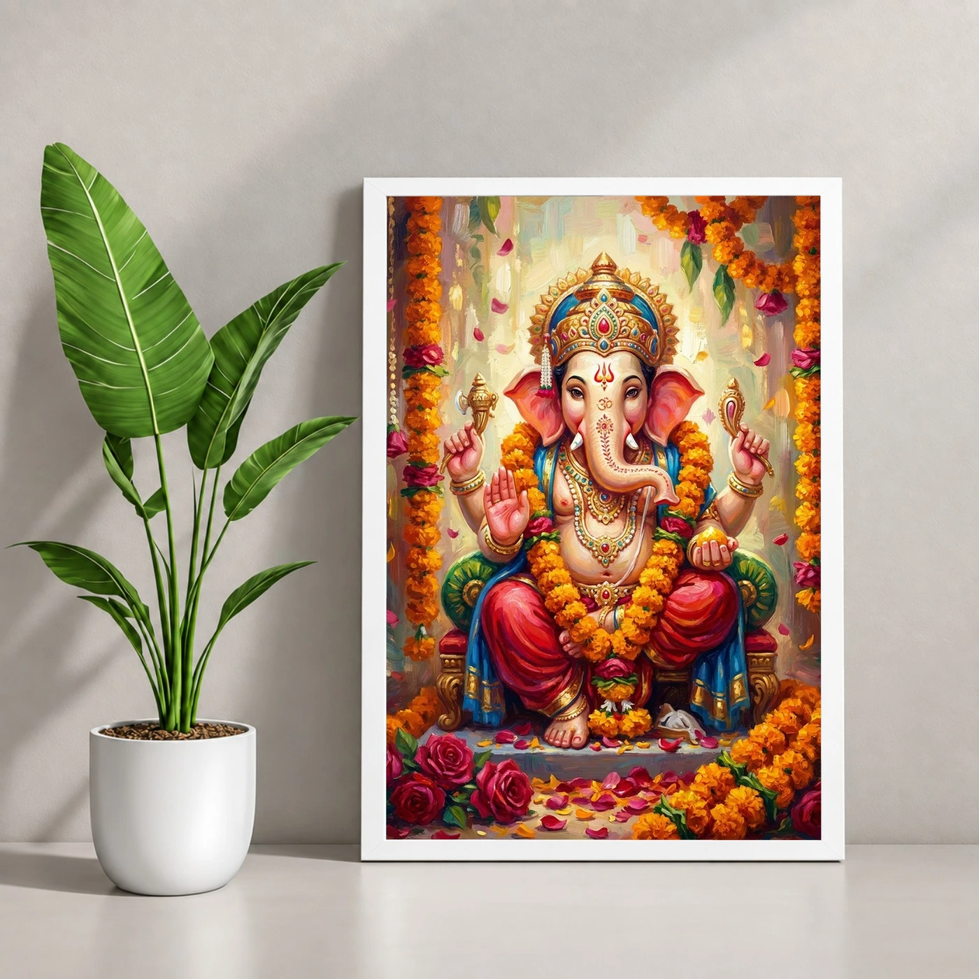 Ganesha Marigold Oil Painting Ganesh Chaturthi Festive Art Photo Frame, view 4