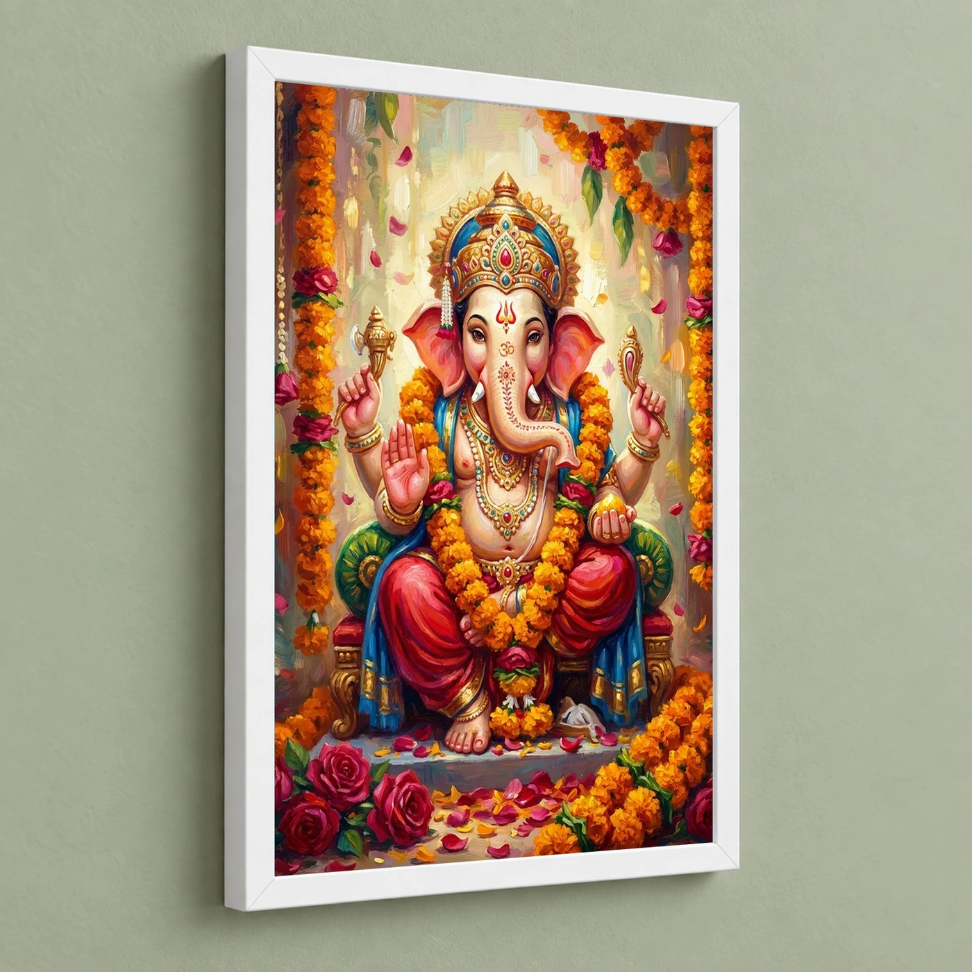 Ganesha Marigold Oil Painting Ganesh Chaturthi Festive Art Photo Frame, view 5