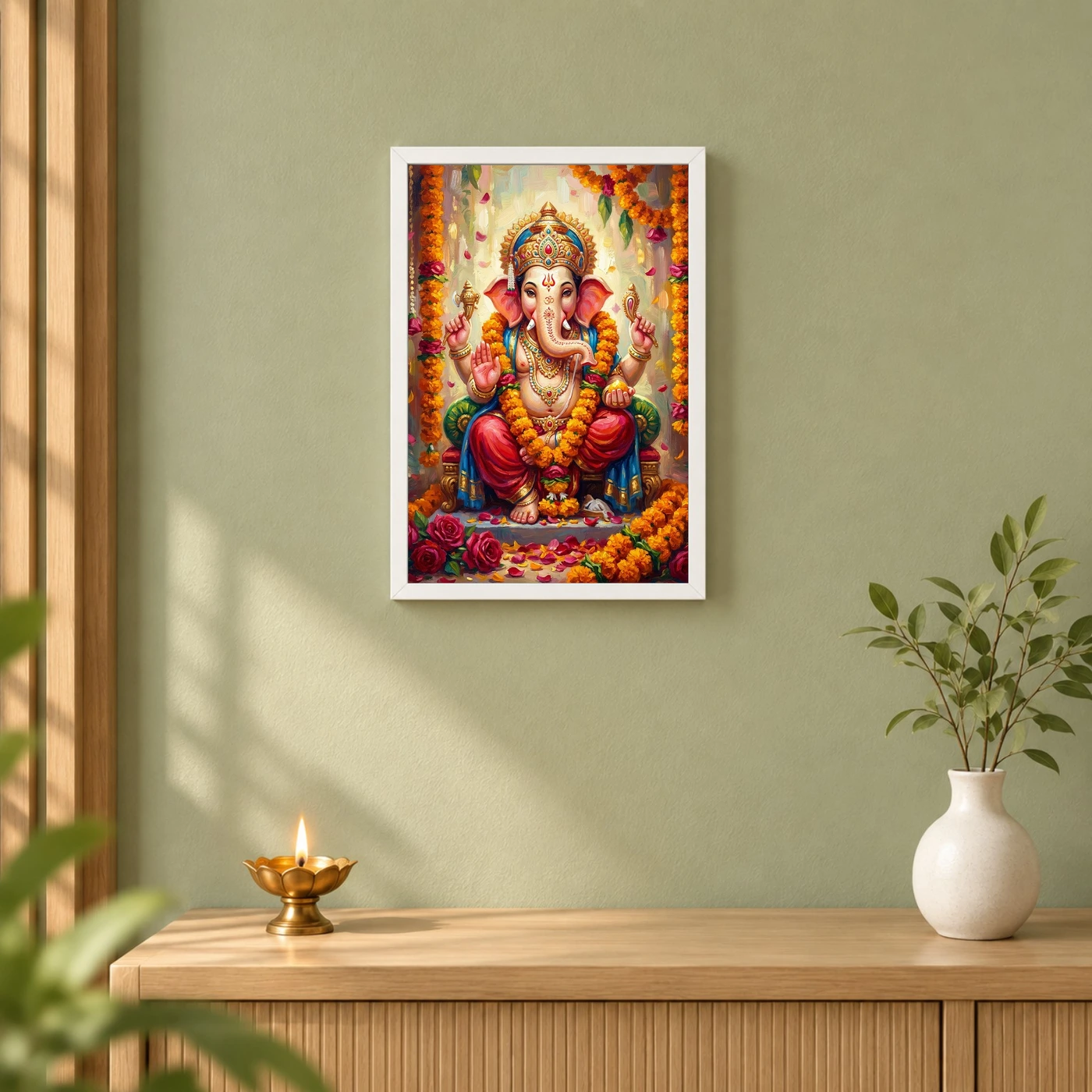 Ganesha Marigold Oil Painting Ganesh Chaturthi Festive Art Photo Frame, view 6