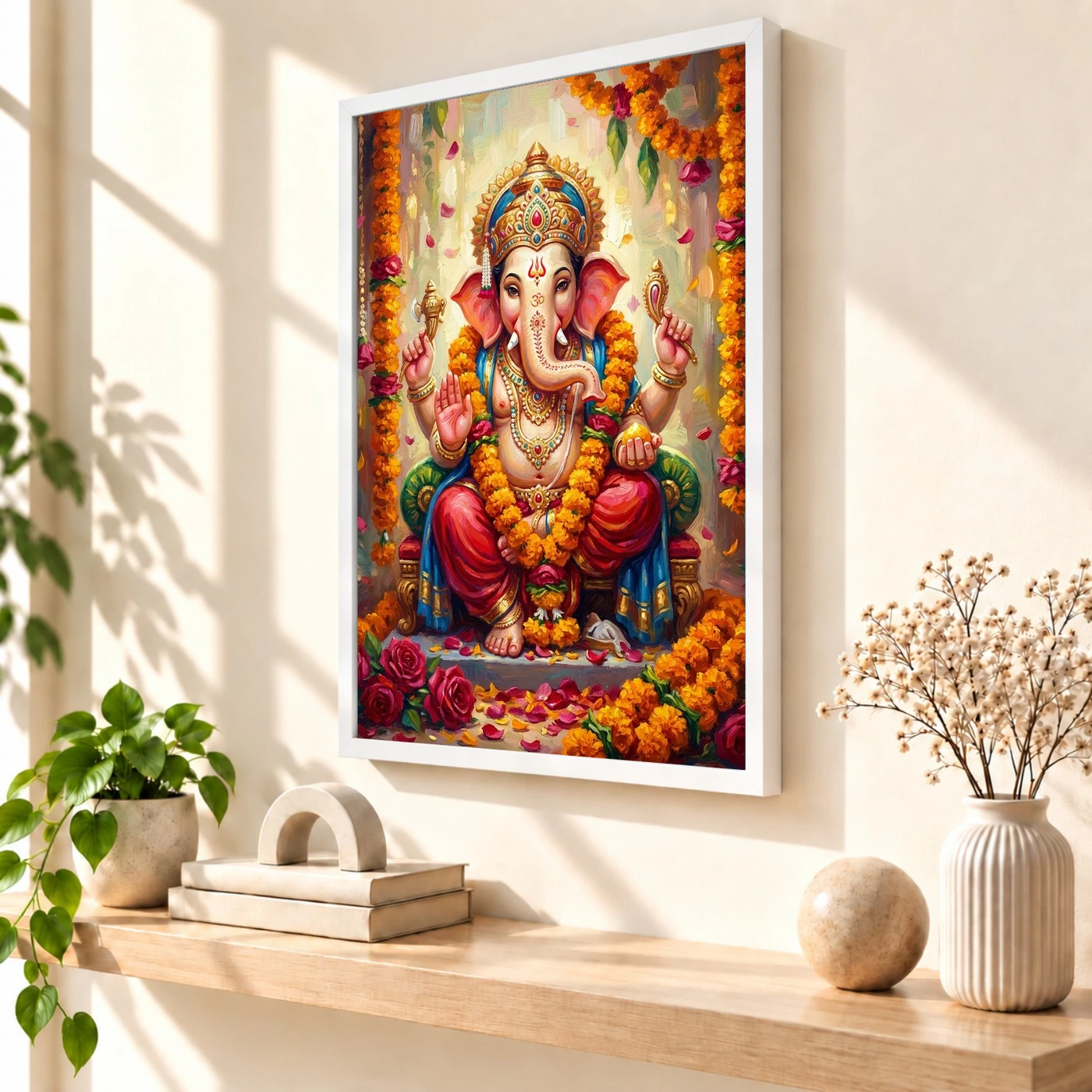 Ganesha Marigold Oil Painting Ganesh Chaturthi Festive Art Photo Frame, view 7