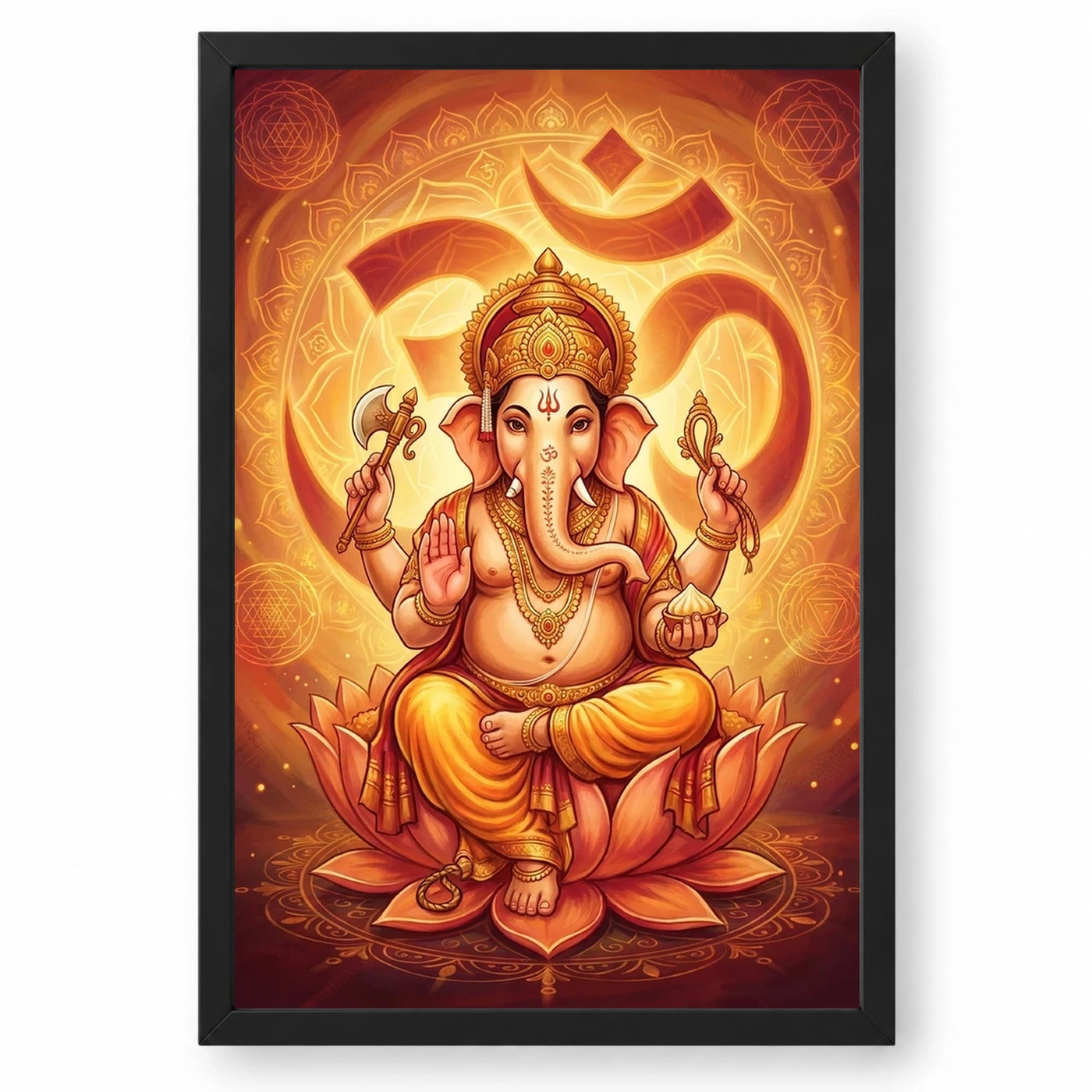 Ganesha Om Mandala Sacred Geometry Saffron Spiritual Art Photo Frame