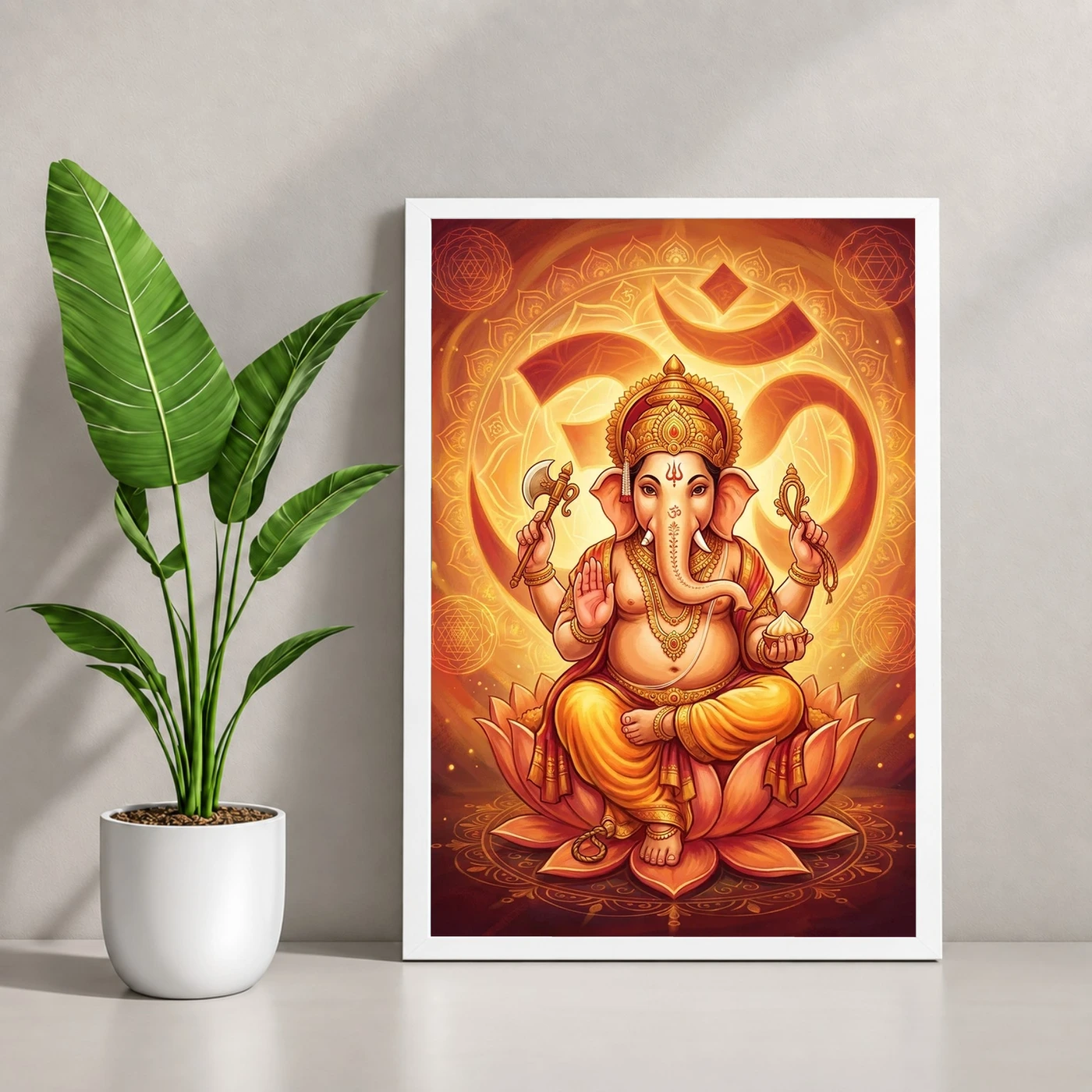 Ganesha Om Mandala Sacred Geometry Saffron Spiritual Art Photo Frame, view 4