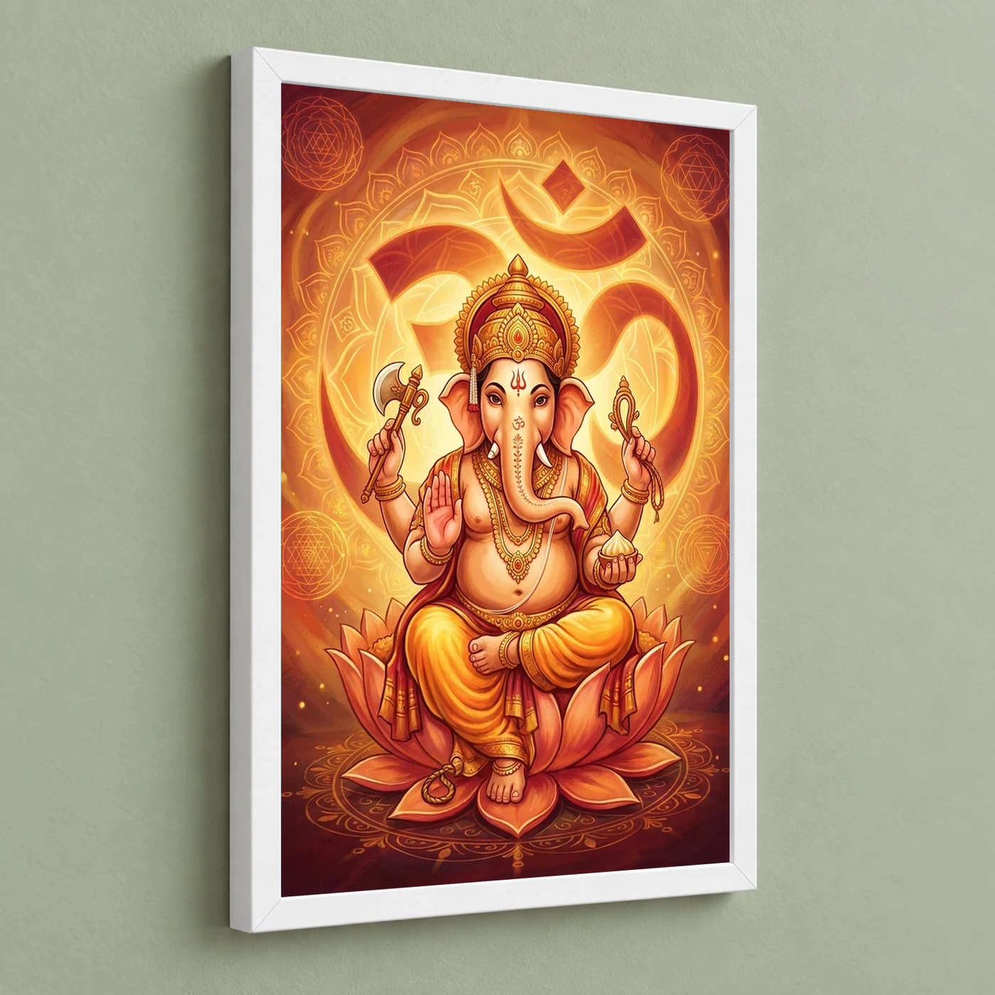 Ganesha Om Mandala Sacred Geometry Saffron Spiritual Art Photo Frame, view 5