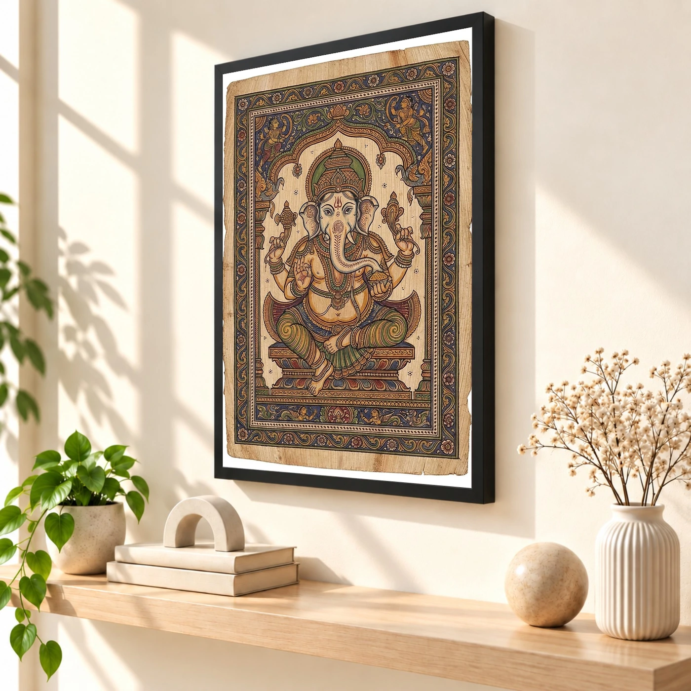 Ganesha Pattachitra Odisha Palm Leaf Traditional Art Photo Frame, view 2