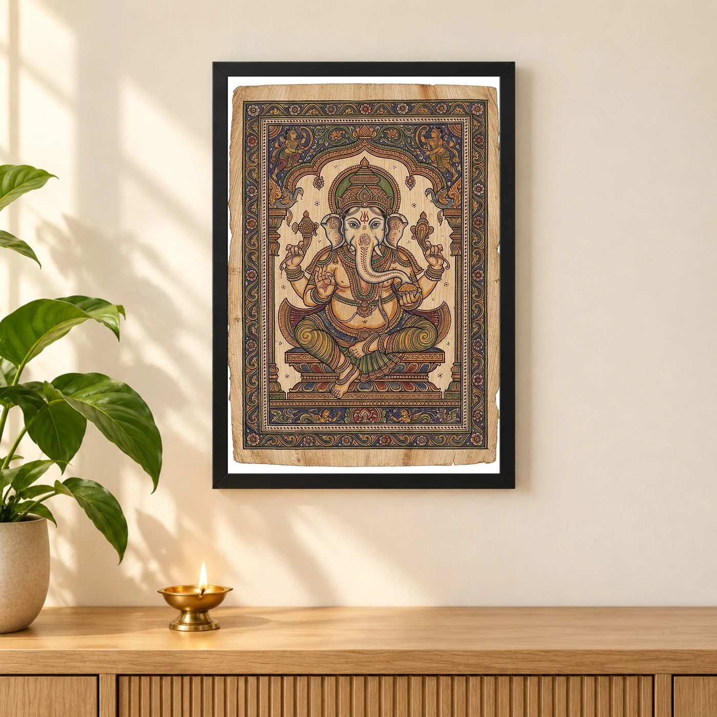 Ganesha Pattachitra Odisha Palm Leaf Traditional Art Photo Frame, view 3