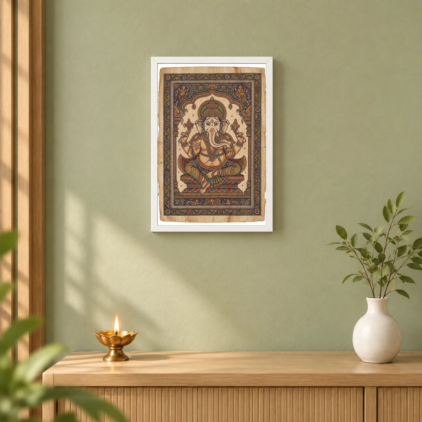 Ganesha Pattachitra Odisha Palm Leaf Traditional Art Photo Frame, view 6