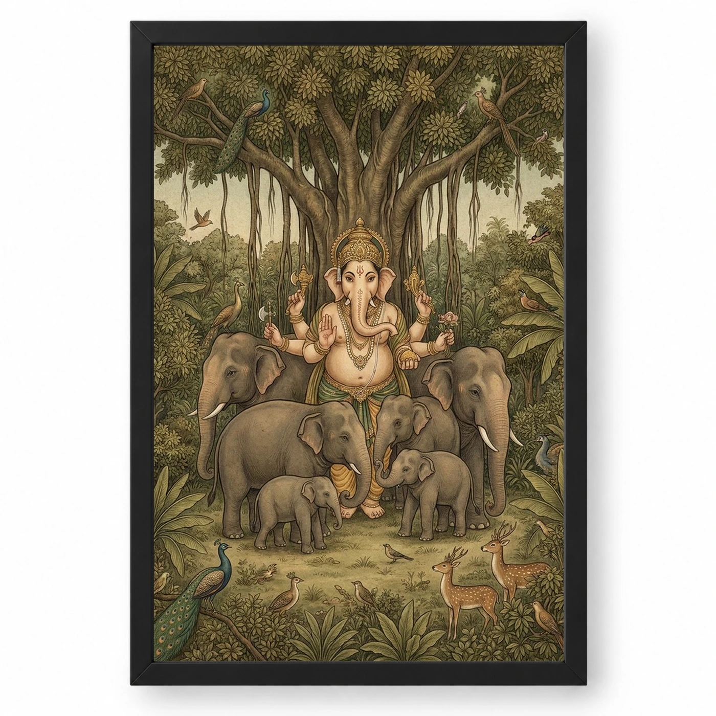 Ganesha Protecting Elephants Forest Nature Earthy Art Photo Frame