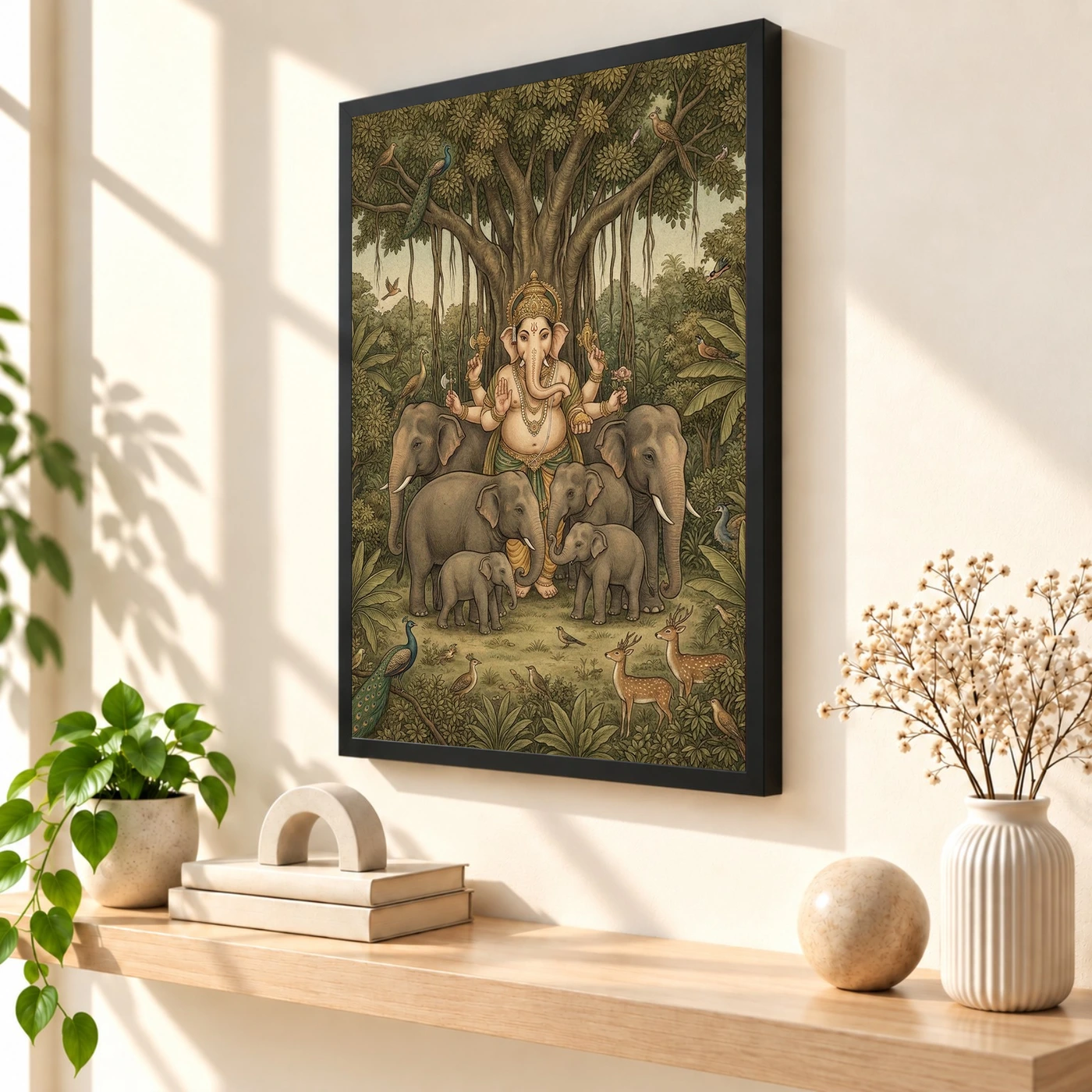 Ganesha Protecting Elephants Forest Nature Earthy Art Photo Frame, view 2