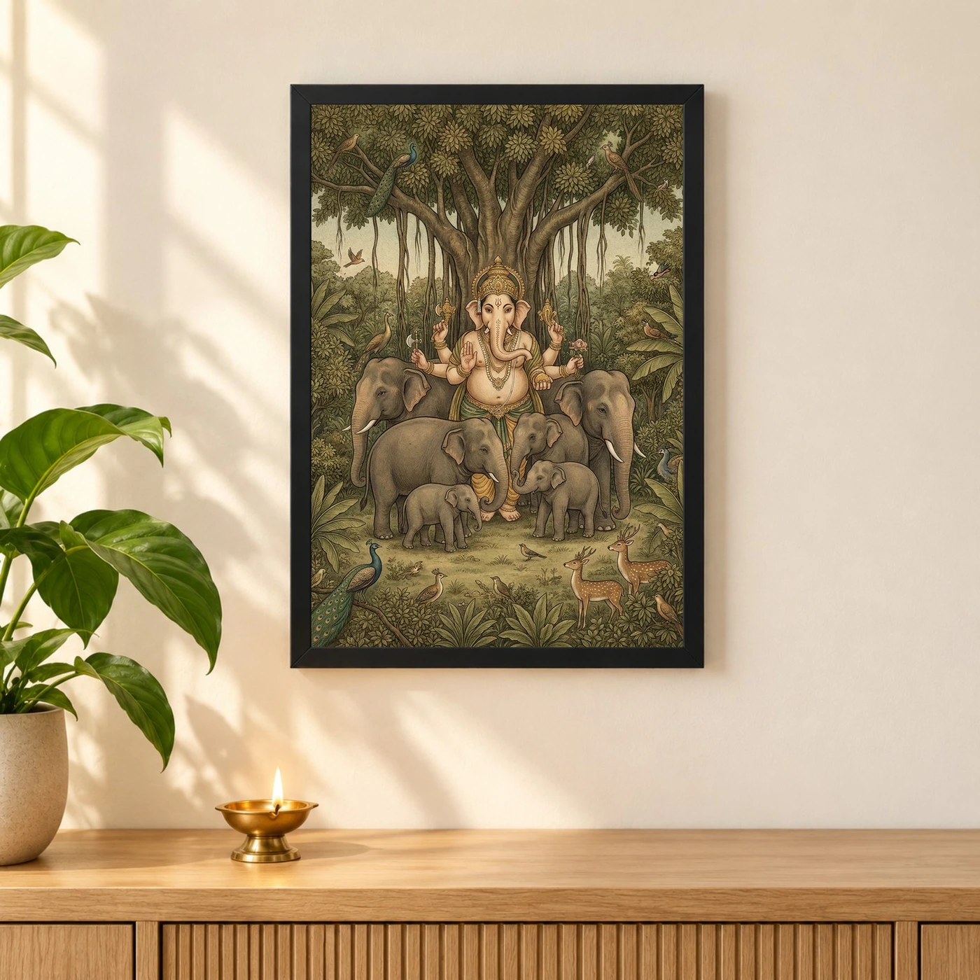Ganesha Protecting Elephants Forest Nature Earthy Art Photo Frame, view 3