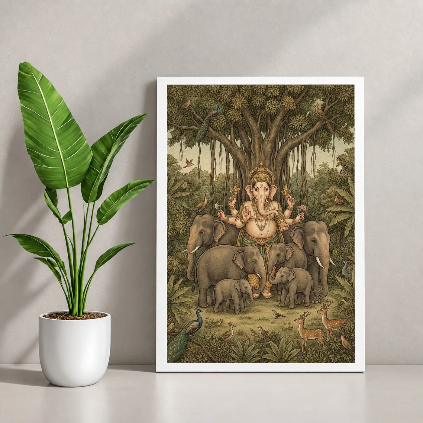 Ganesha Protecting Elephants Forest Nature Earthy Art Photo Frame, view 4