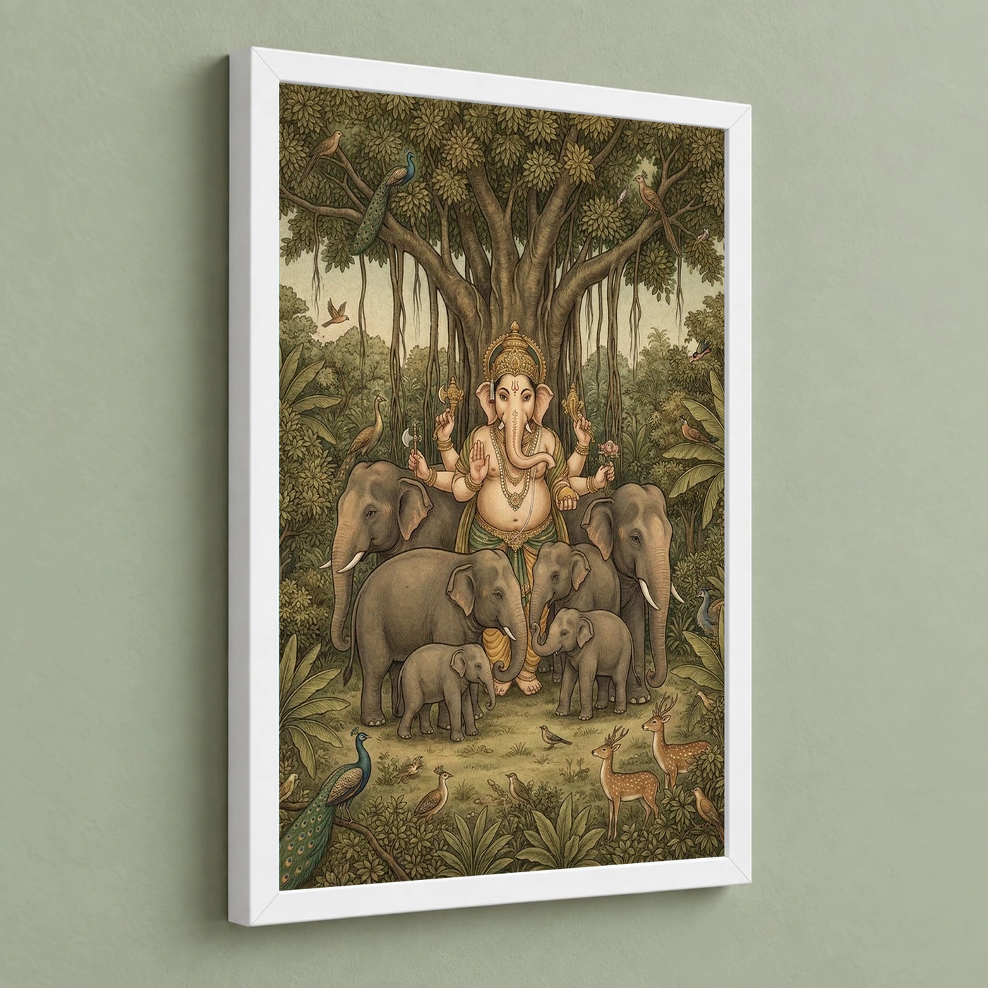 Ganesha Protecting Elephants Forest Nature Earthy Art Photo Frame, view 5