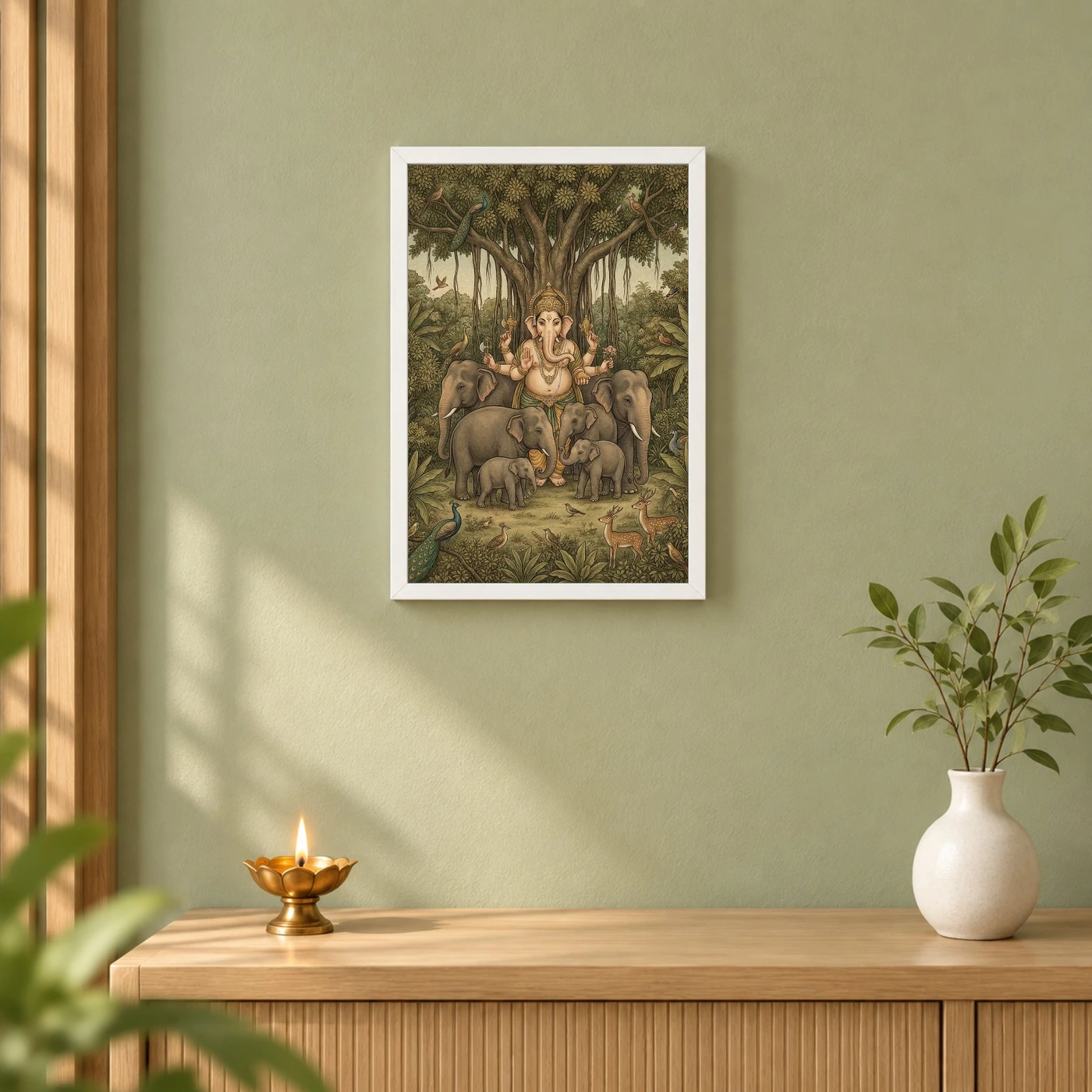 Ganesha Protecting Elephants Forest Nature Earthy Art Photo Frame, view 6