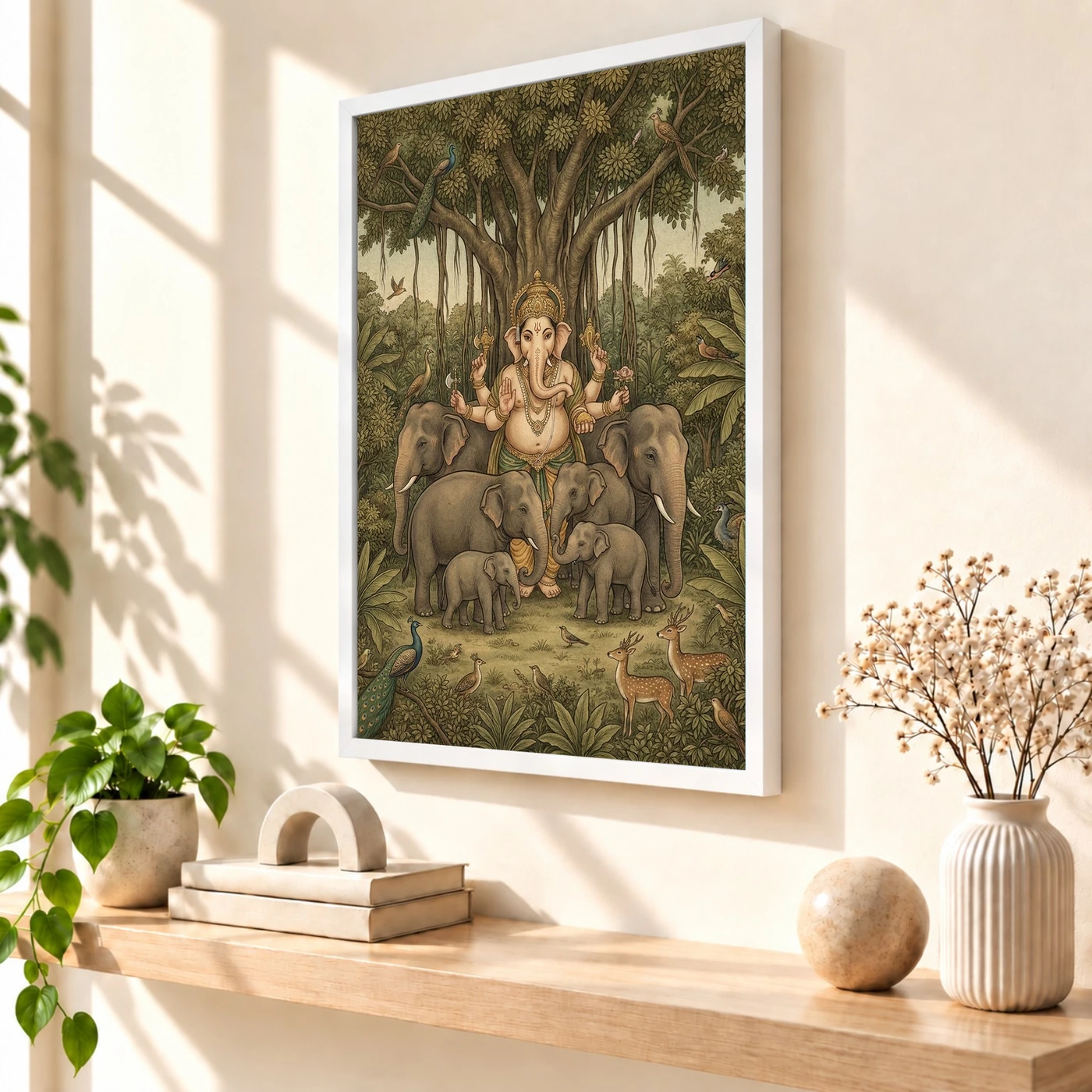 Ganesha Protecting Elephants Forest Nature Earthy Art Photo Frame, view 7