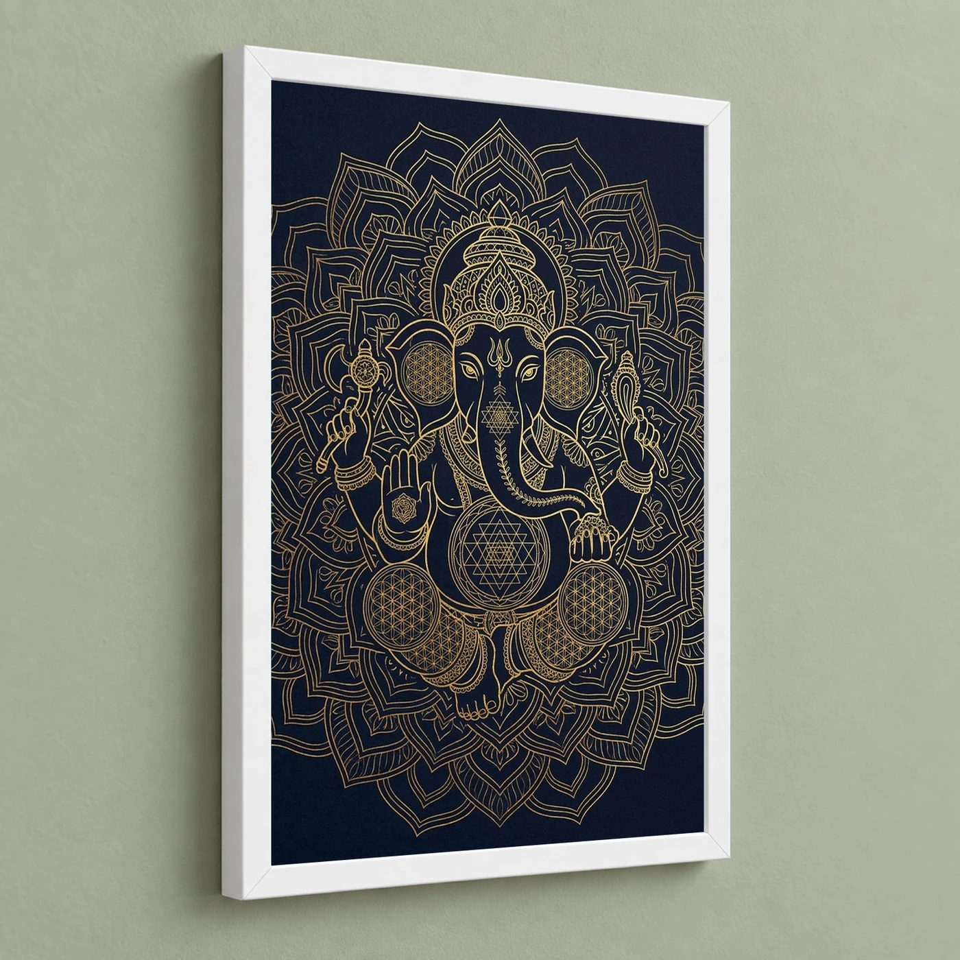 Ganesha Sacred Geometry Line Art Gold Navy Luxury Wall Art Photo Frame, view 5