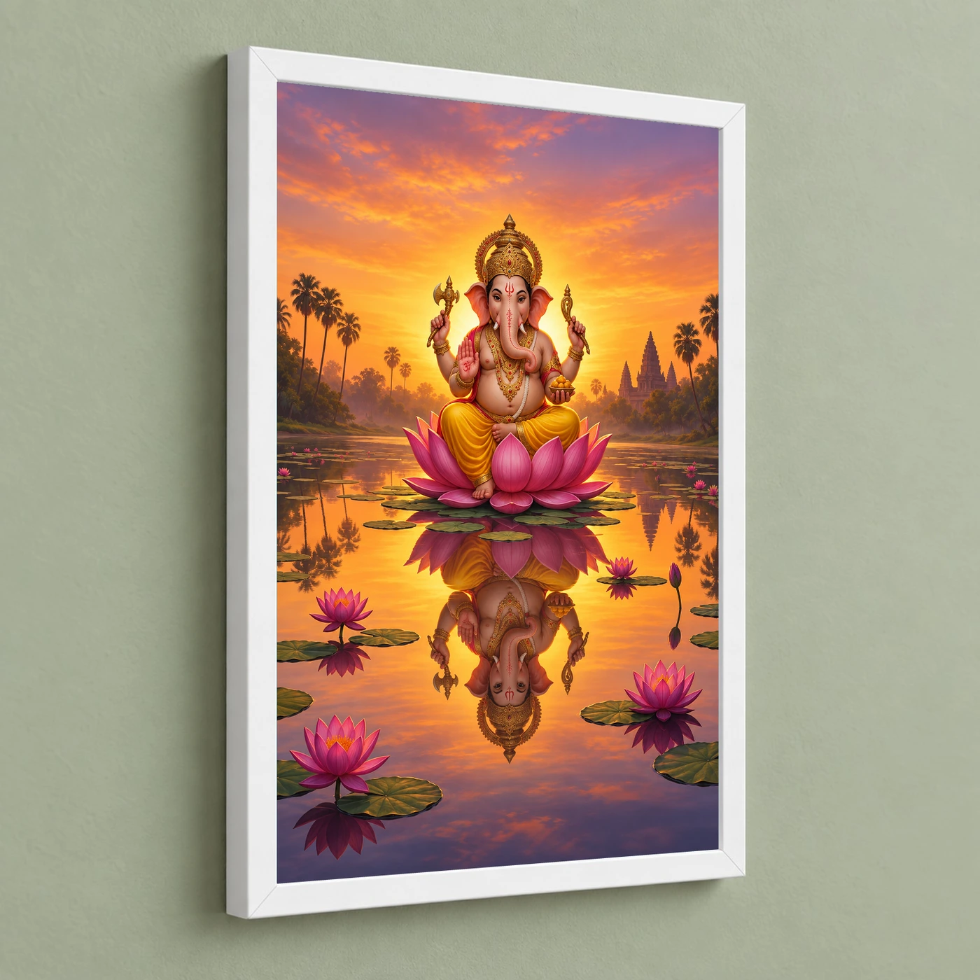 Ganesha Sunrise Lotus Pond Golden Morning Digital Art Photo Frame, view 5