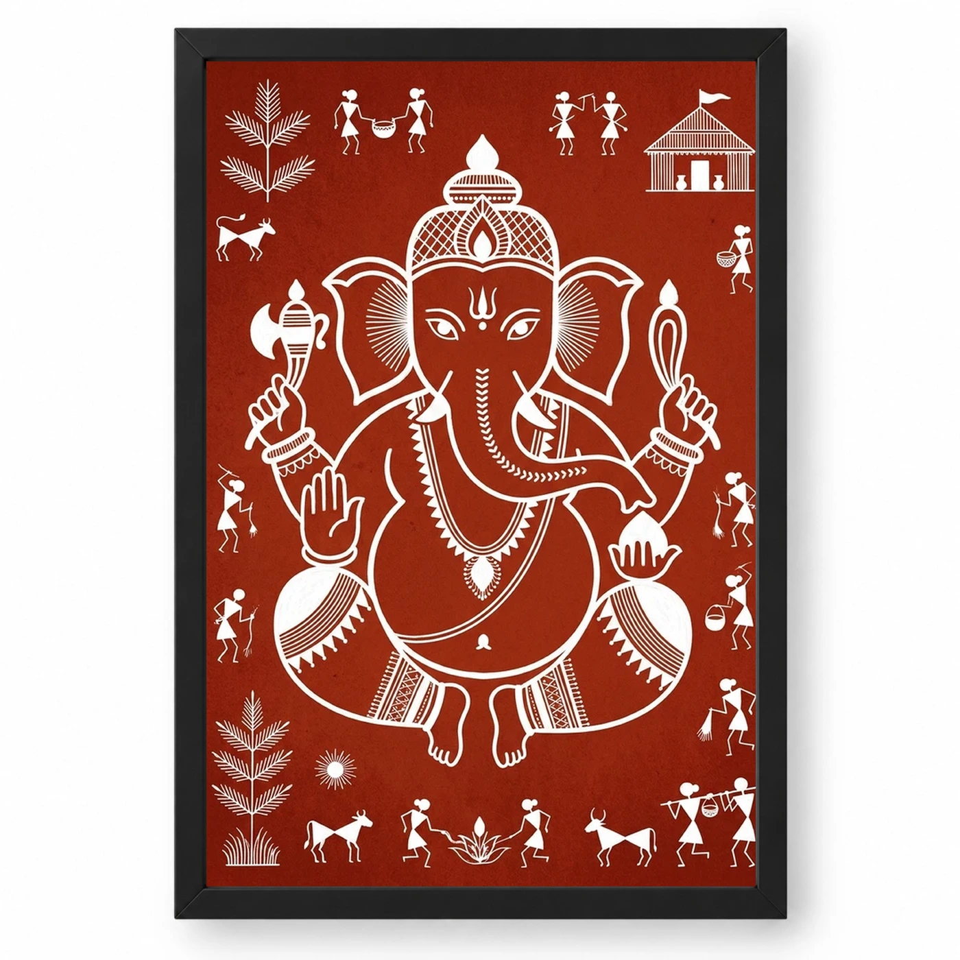 Ganesha Warli Tribal Art White Red Maharashtra Folk Art Photo Frame