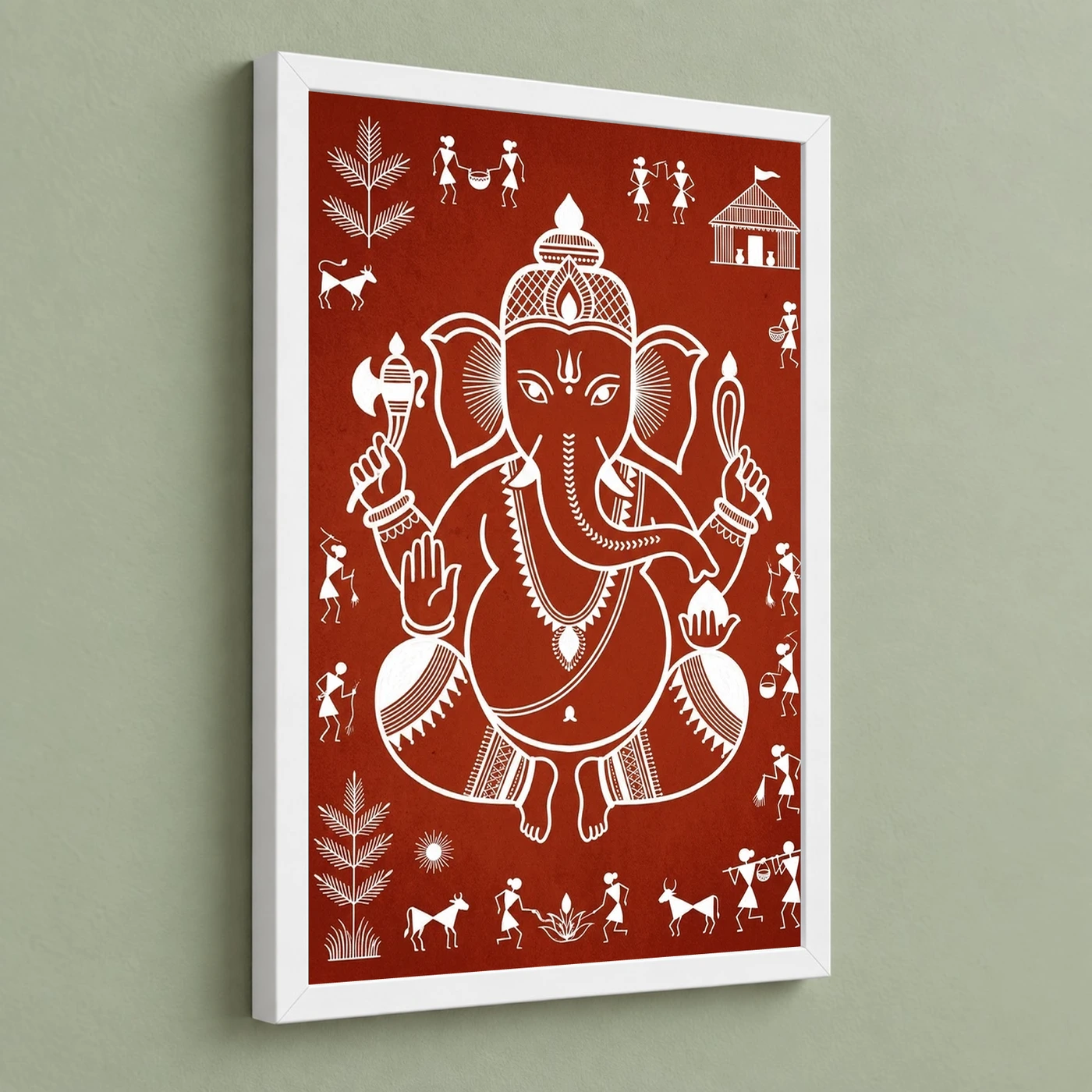 Ganesha Warli Tribal Art White Red Maharashtra Folk Art Photo Frame, view 5