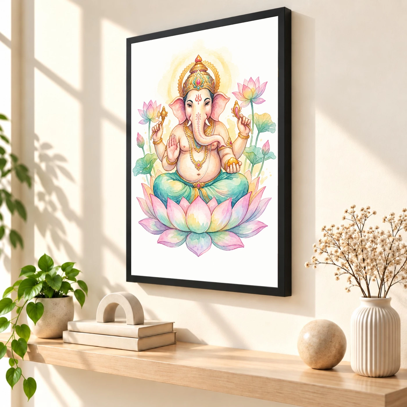 Ganesha Watercolor Meditation Pastel Lotus Spiritual Art Photo Frame, view 2