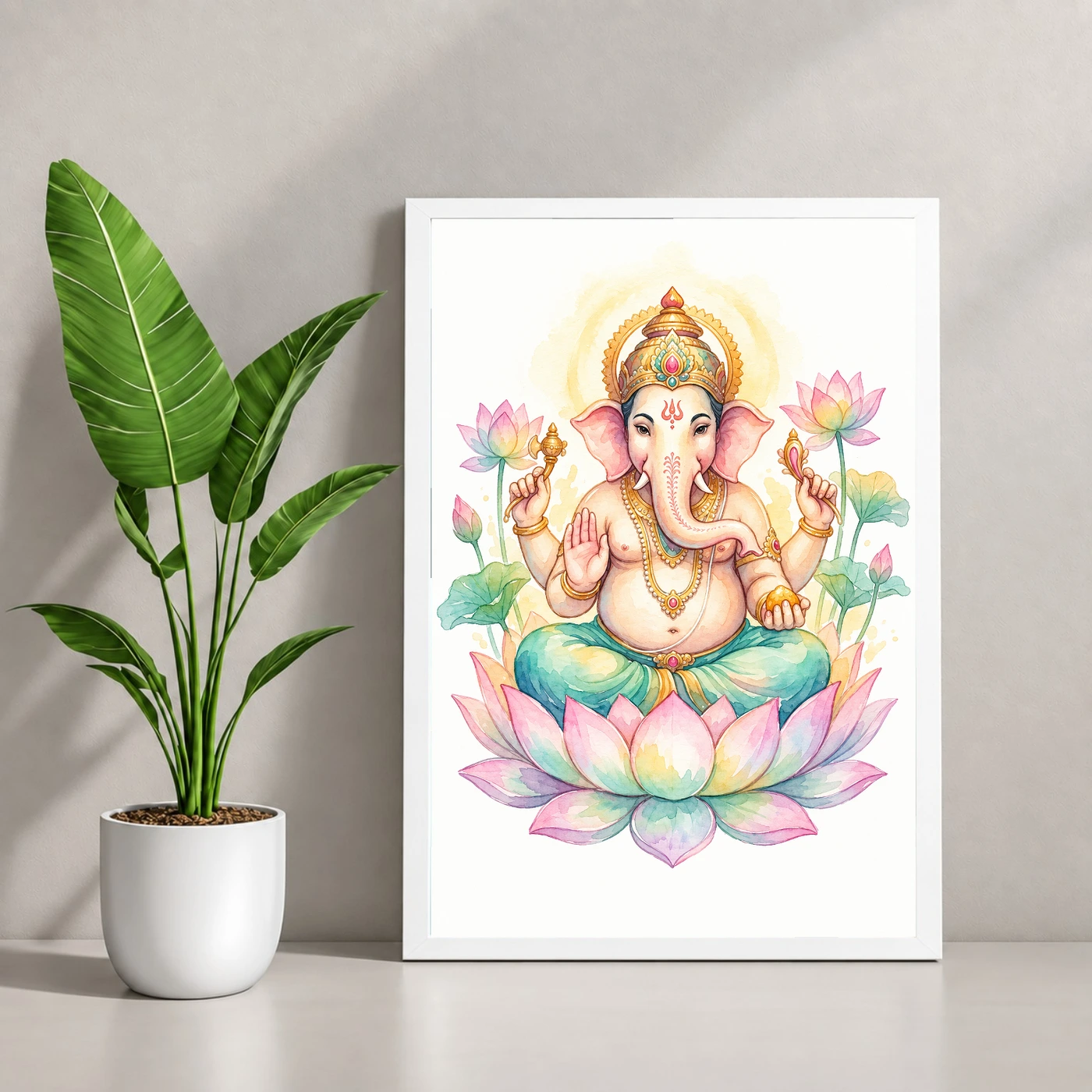 Ganesha Watercolor Meditation Pastel Lotus Spiritual Art Photo Frame, view 4