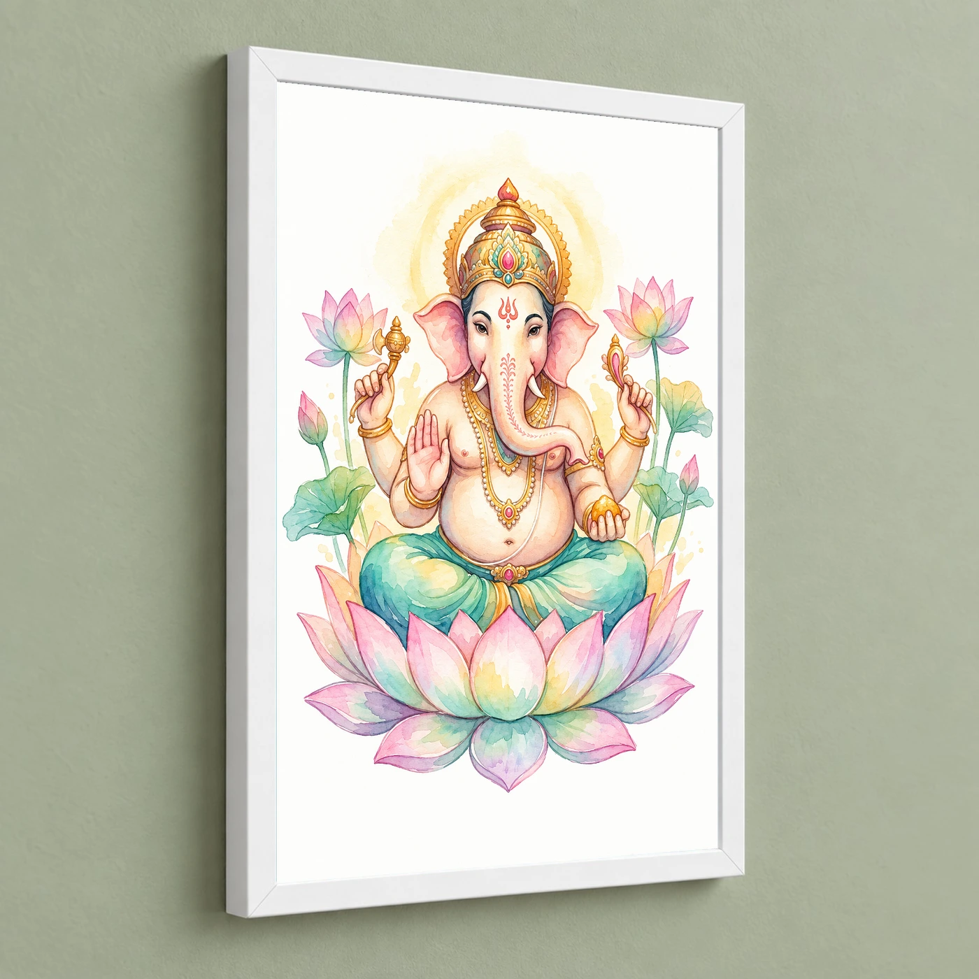 Ganesha Watercolor Meditation Pastel Lotus Spiritual Art Photo Frame, view 5