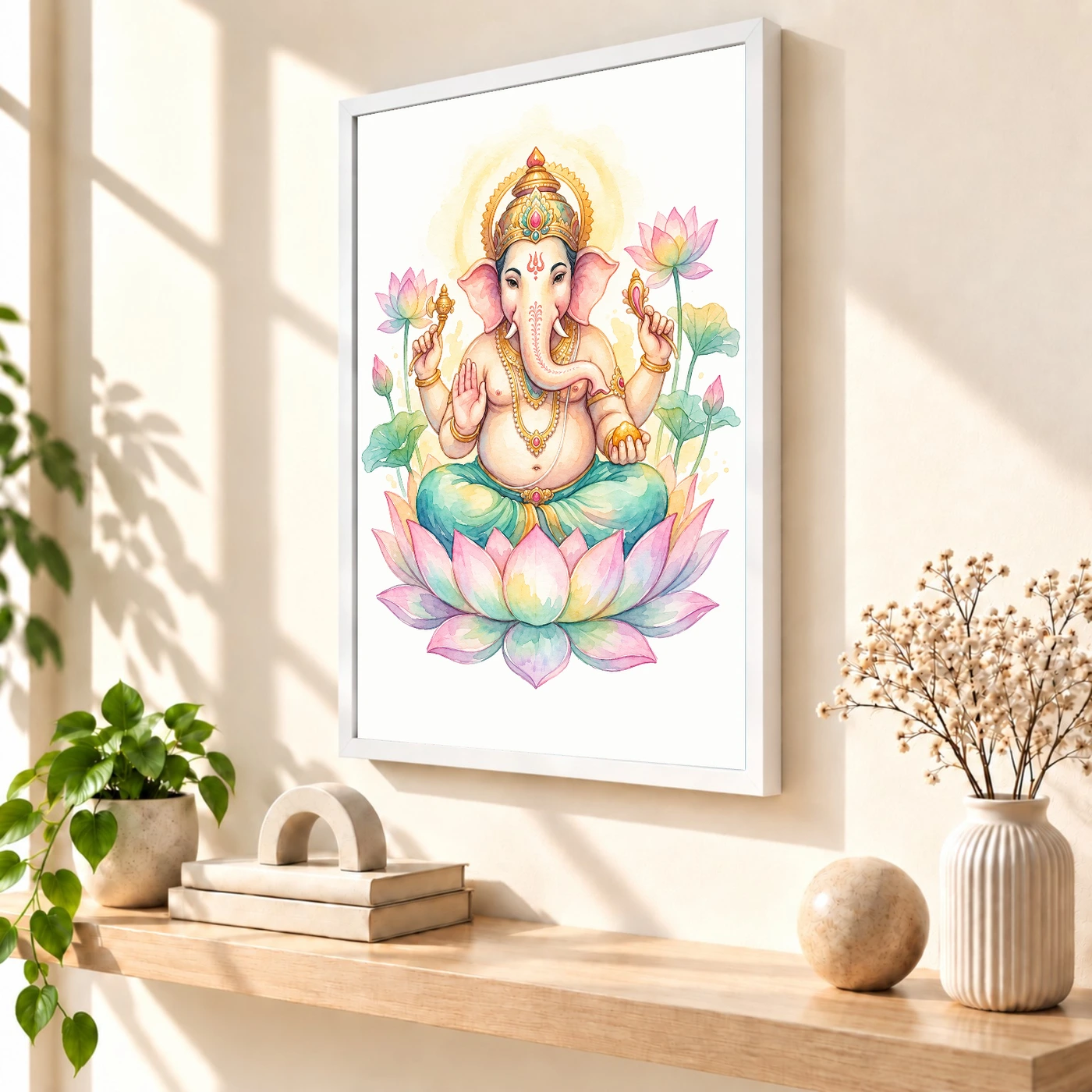 Ganesha Watercolor Meditation Pastel Lotus Spiritual Art Photo Frame, view 7