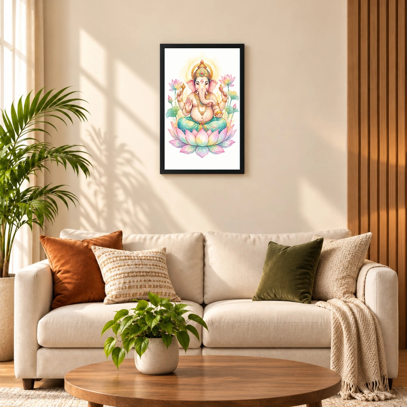 Ganesha Watercolor Meditation Pastel Lotus Spiritual Art Photo Frame, view 8