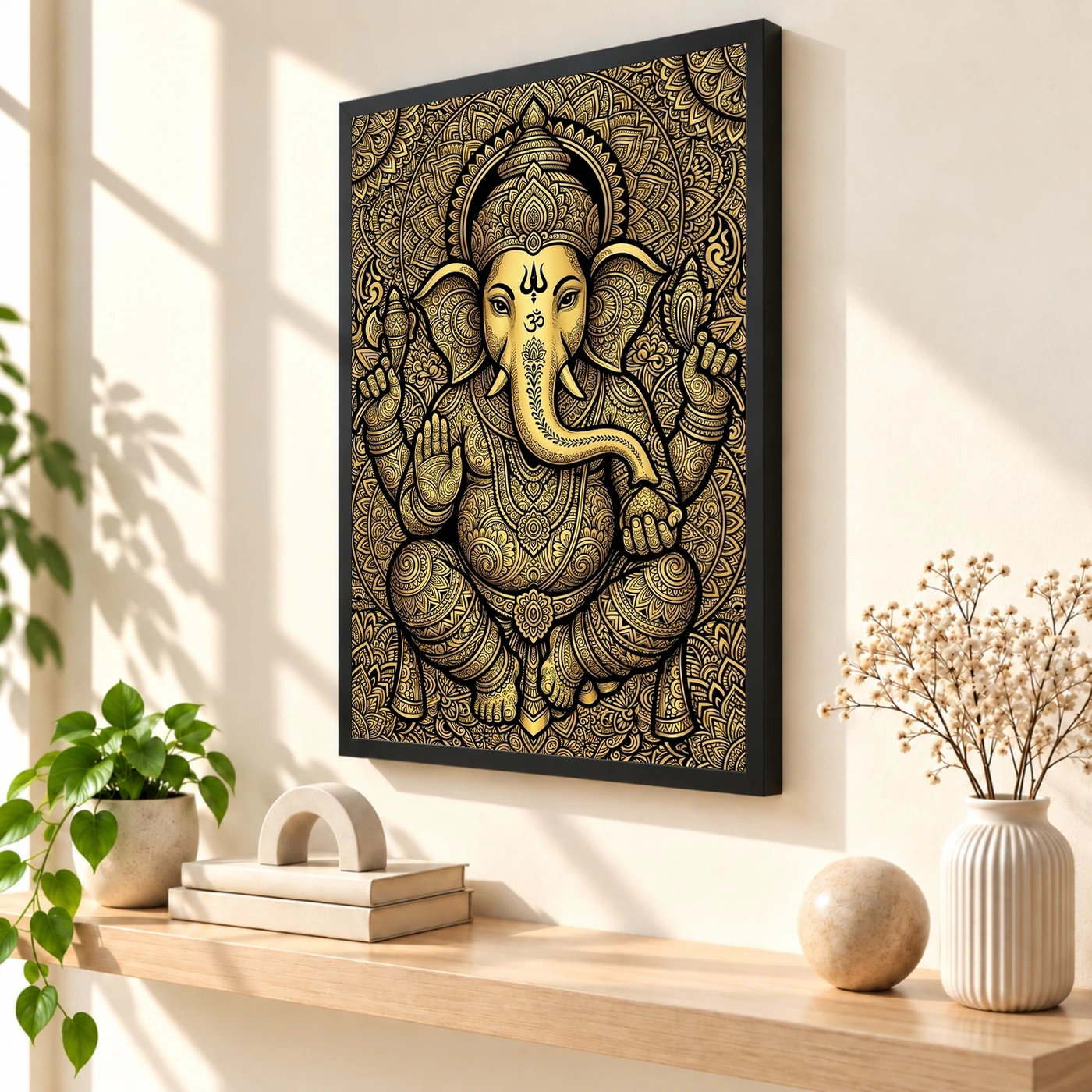 Ganesha Zentangle Black Gold Intricate Luxury Poster Art Photo Frame, view 2