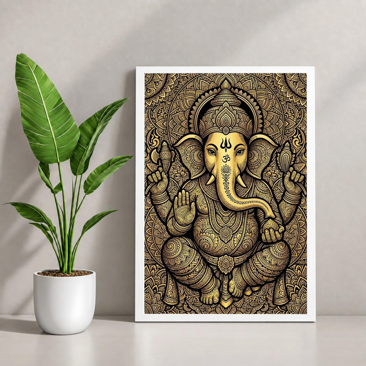 Ganesha Zentangle Black Gold Intricate Luxury Poster Art Photo Frame, view 4