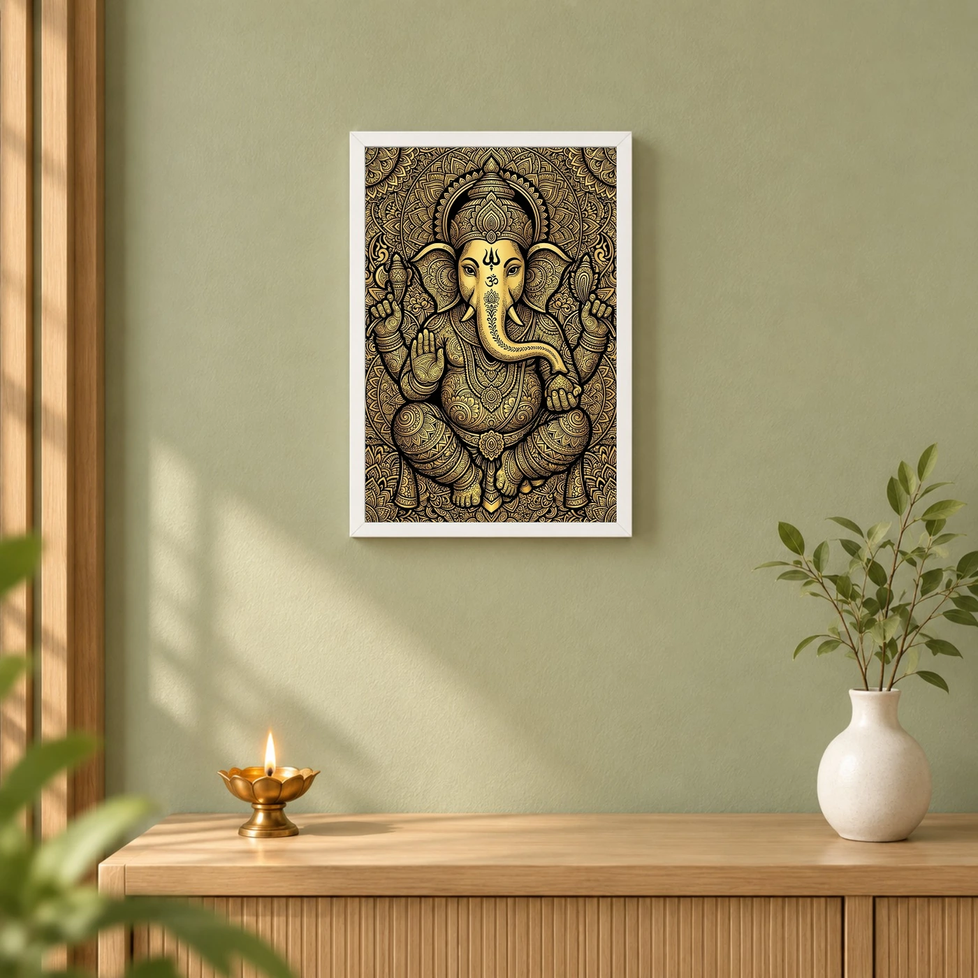 Ganesha Zentangle Black Gold Intricate Luxury Poster Art Photo Frame, view 6