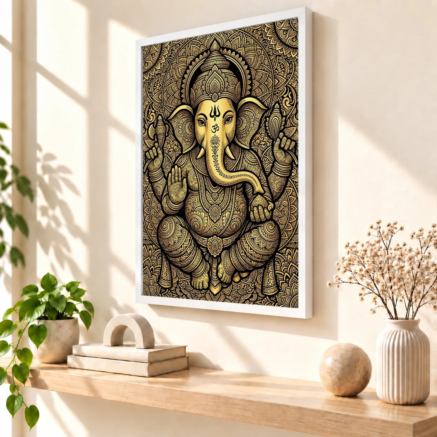 Ganesha Zentangle Black Gold Intricate Luxury Poster Art Photo Frame, view 7