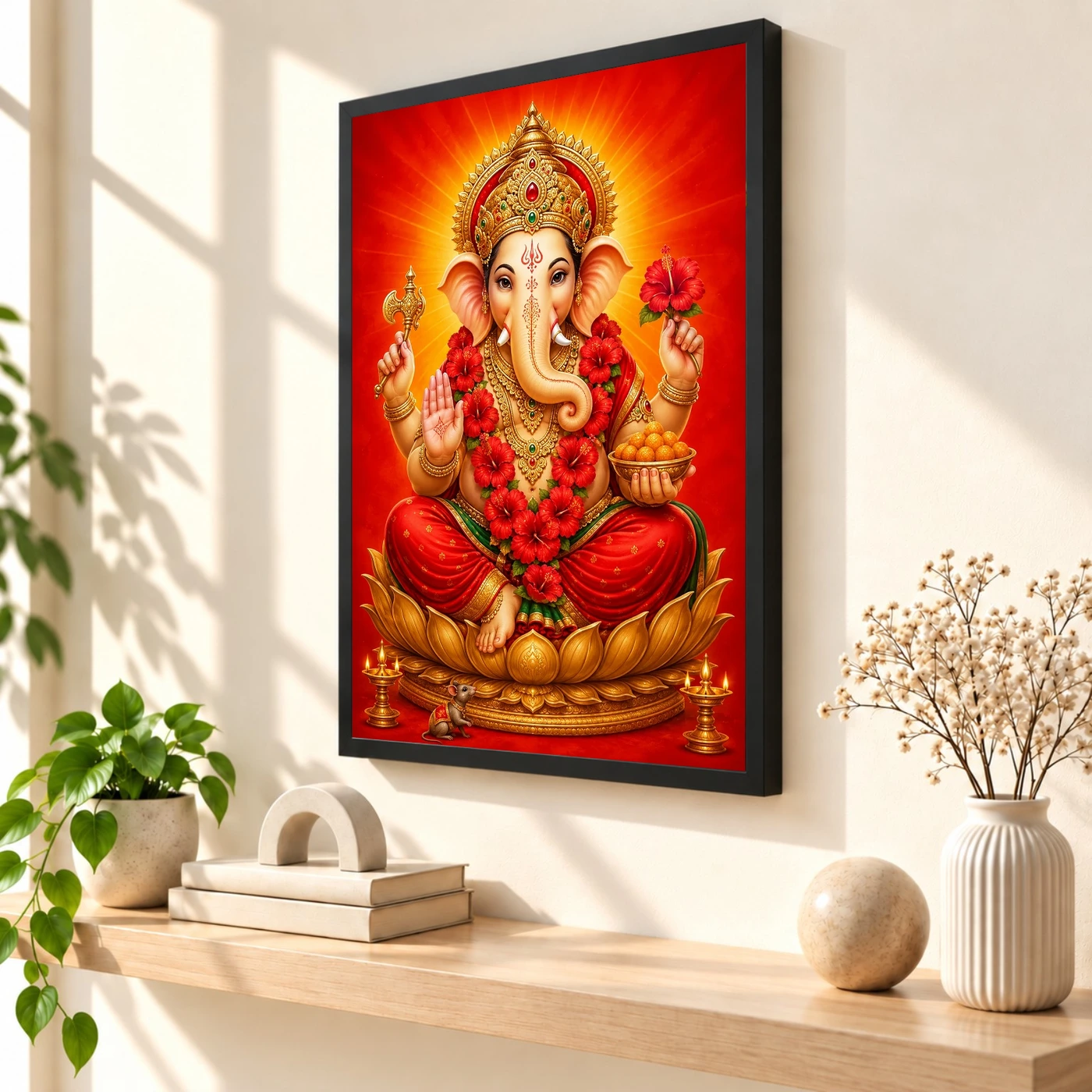 Ganpati Bappa — Red Hibiscus Radiance Frame, view 2