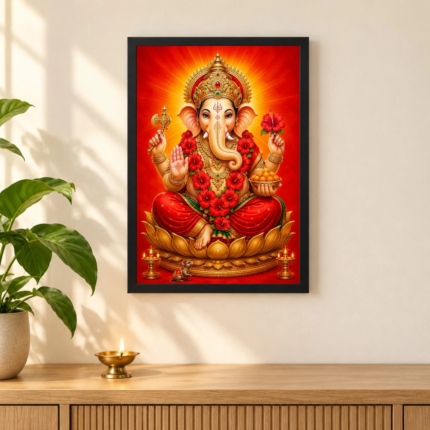 Ganpati Bappa — Red Hibiscus Radiance Frame, view 3