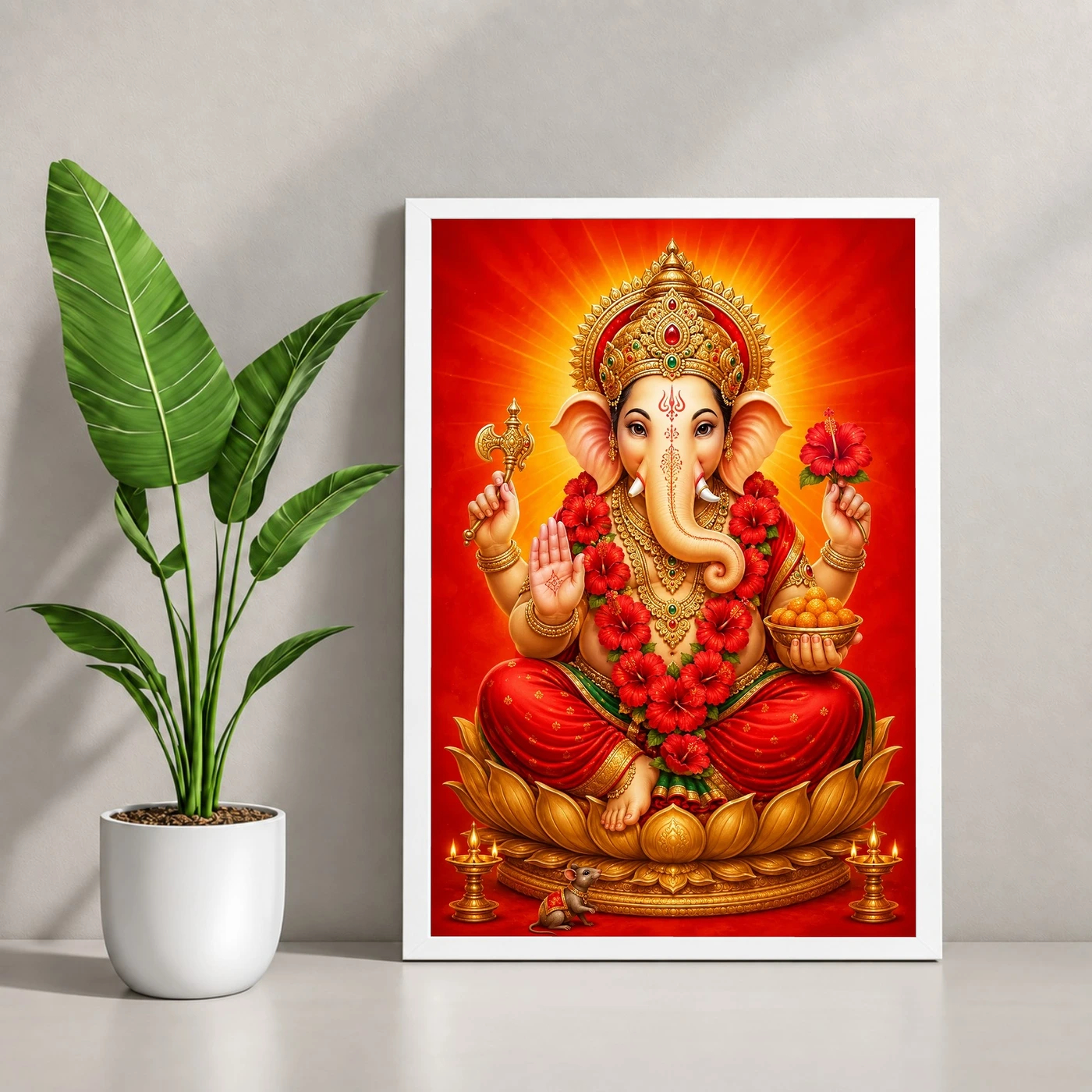Ganpati Bappa — Red Hibiscus Radiance Frame, view 4