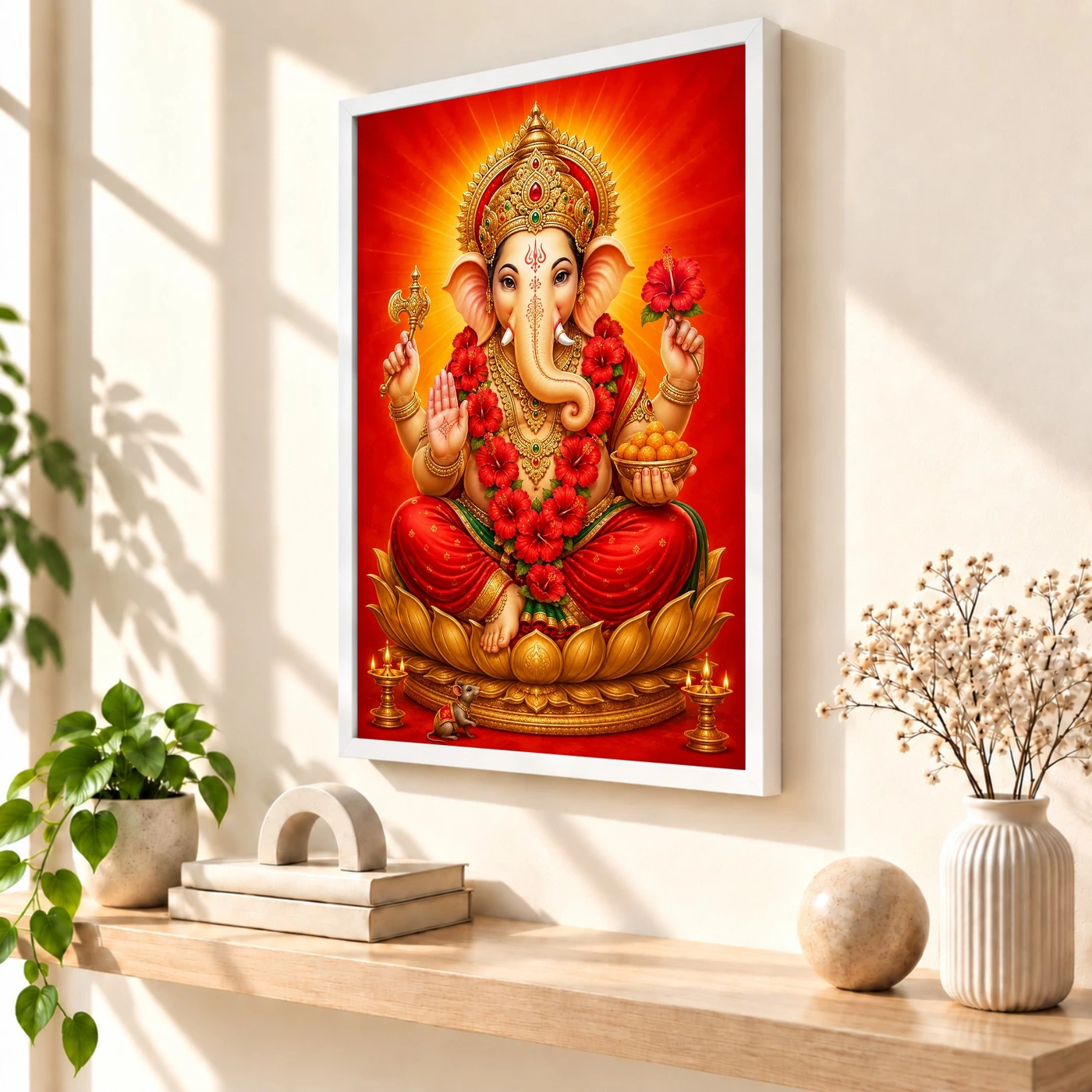 Ganpati Bappa — Red Hibiscus Radiance Frame, view 7