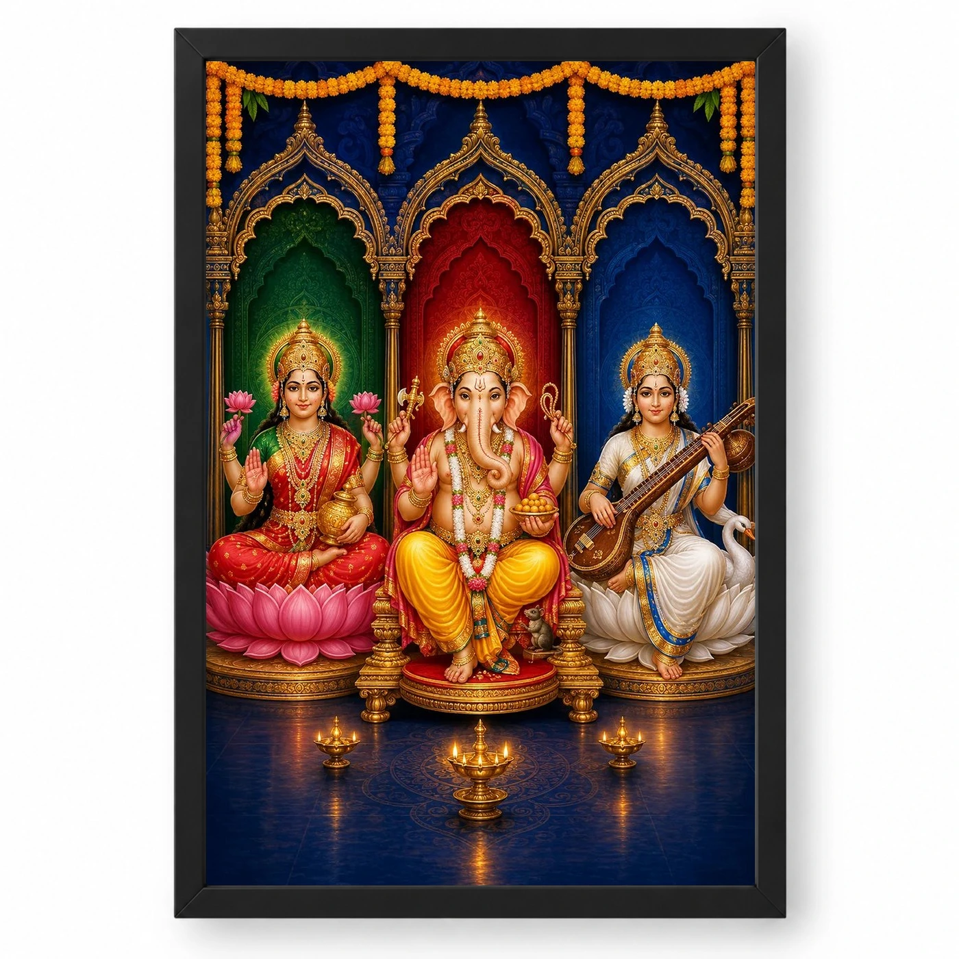 Ganpati Lakshmi Saraswati — Triple Prosperity Frame