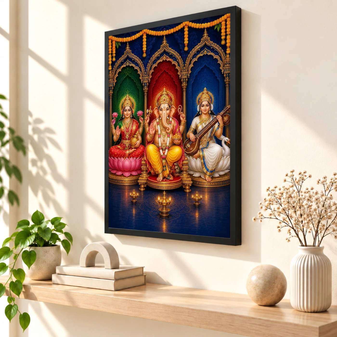 Ganpati Lakshmi Saraswati — Triple Prosperity Frame, view 2