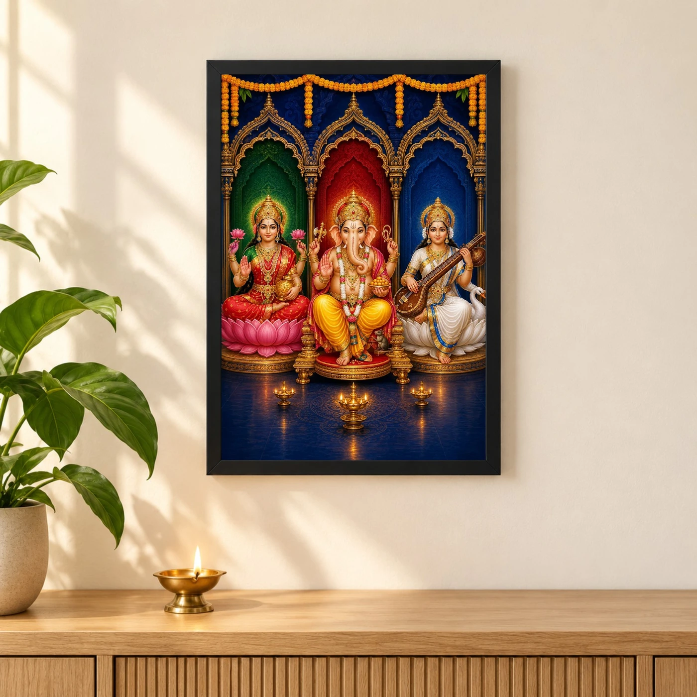 Ganpati Lakshmi Saraswati — Triple Prosperity Frame, view 3