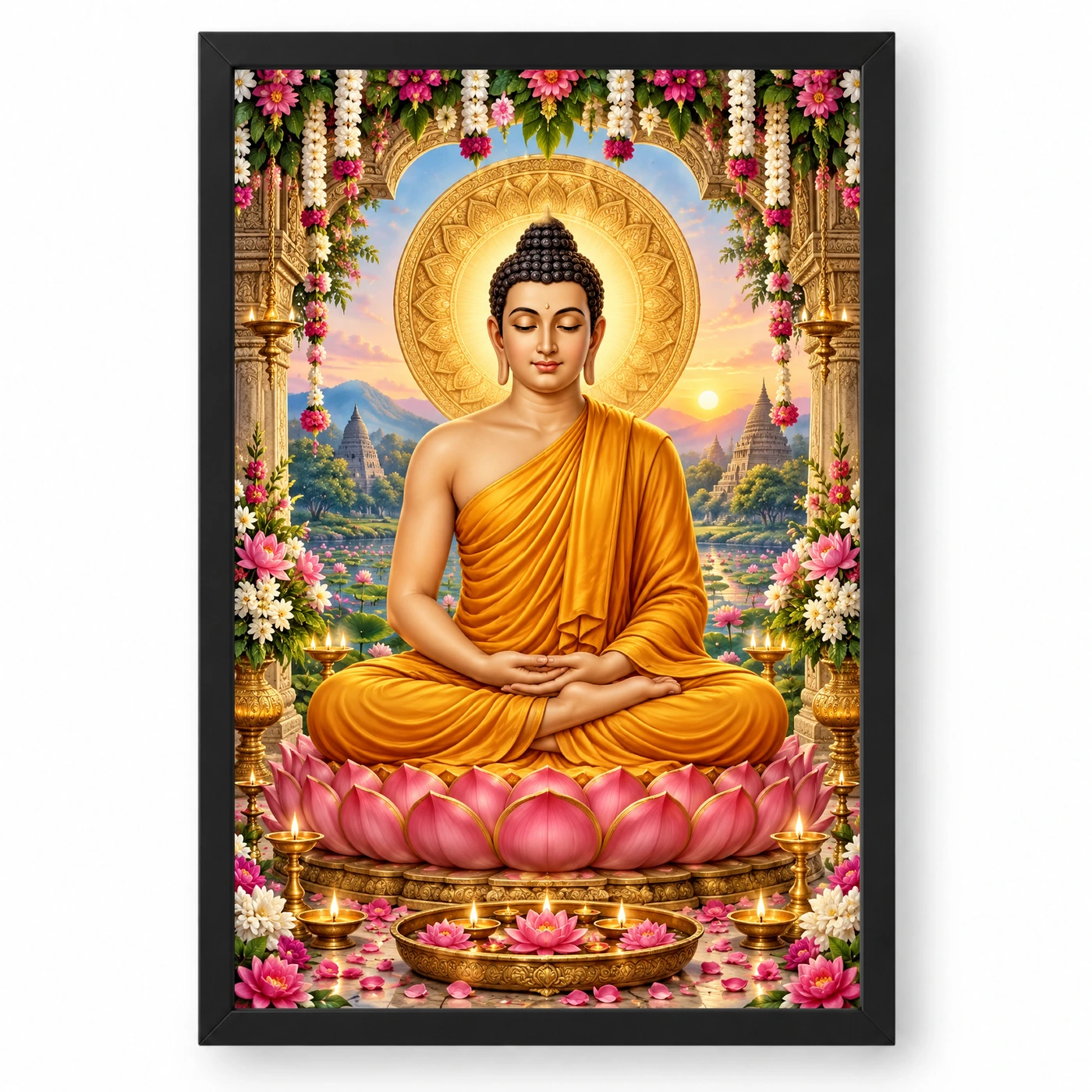 Gautam Buddha Grand Festival Flower Decoration Photo Frame