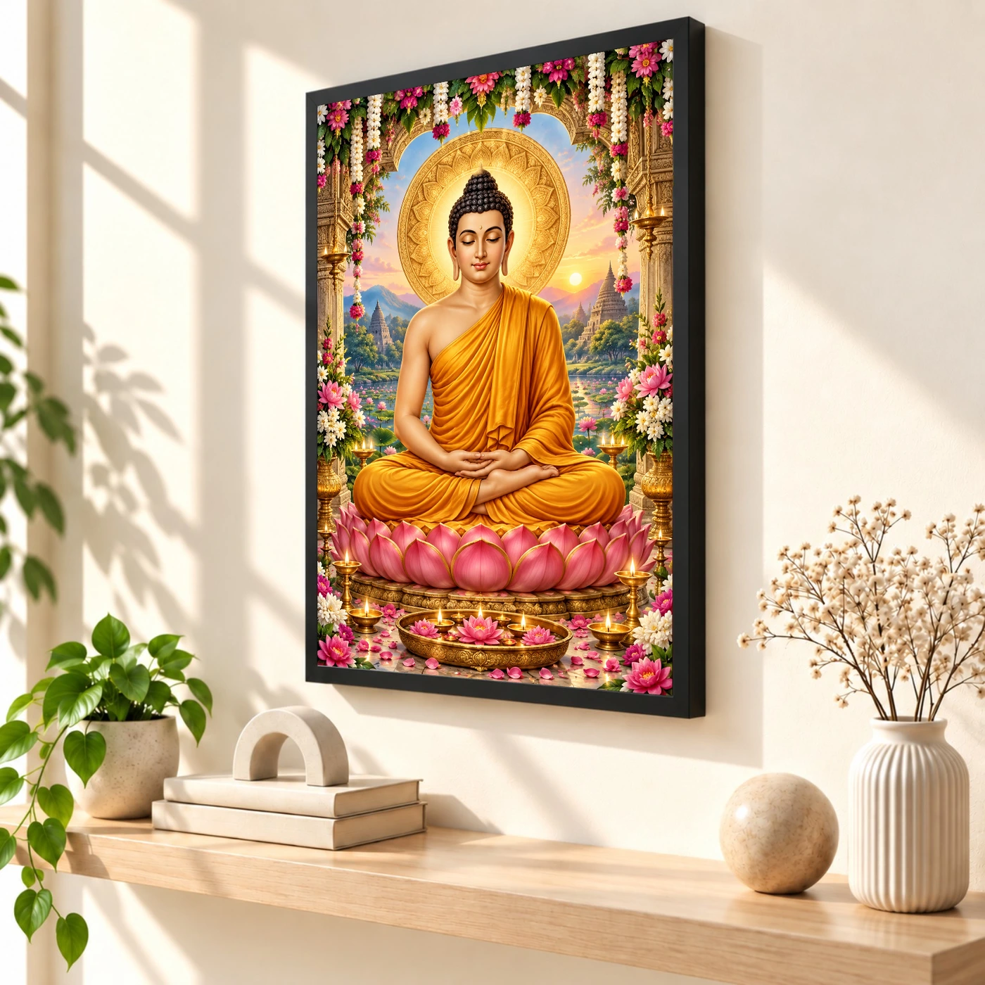 Gautam Buddha Grand Festival Flower Decoration Photo Frame, view 2
