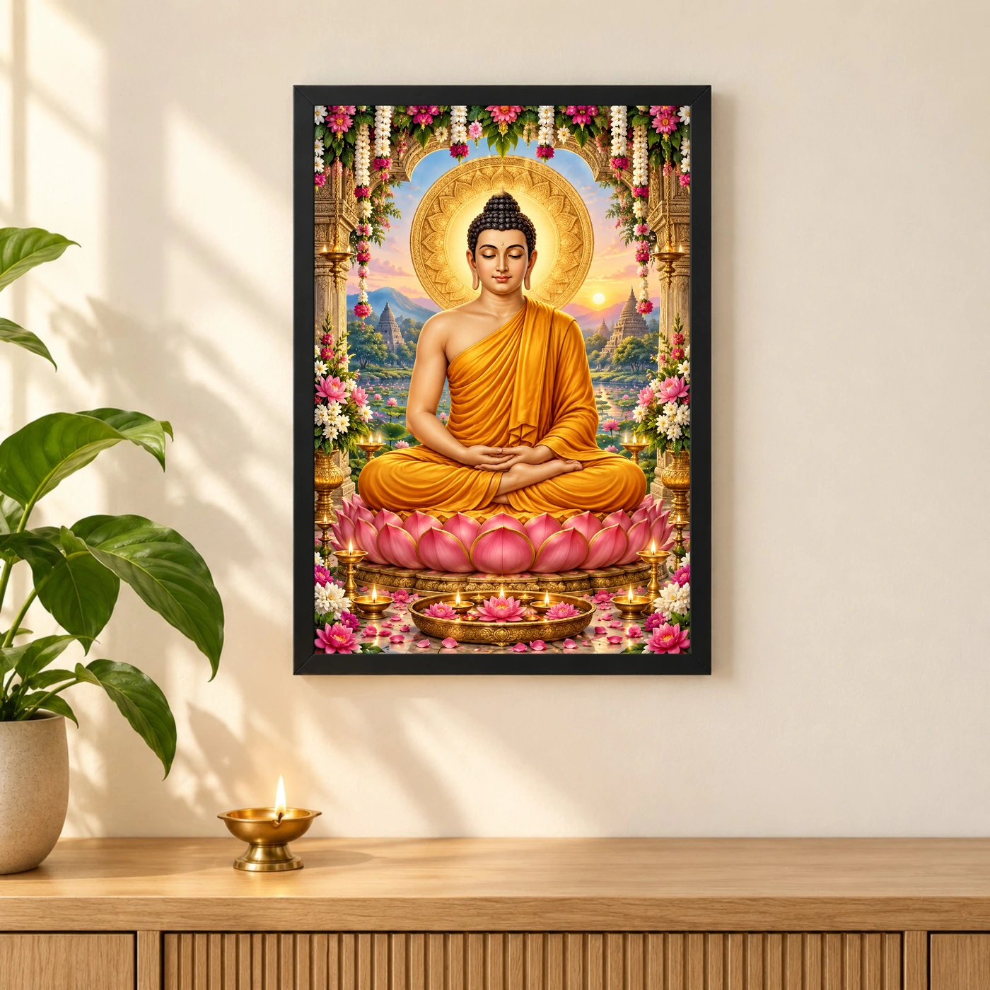 Gautam Buddha Grand Festival Flower Decoration Photo Frame, view 3