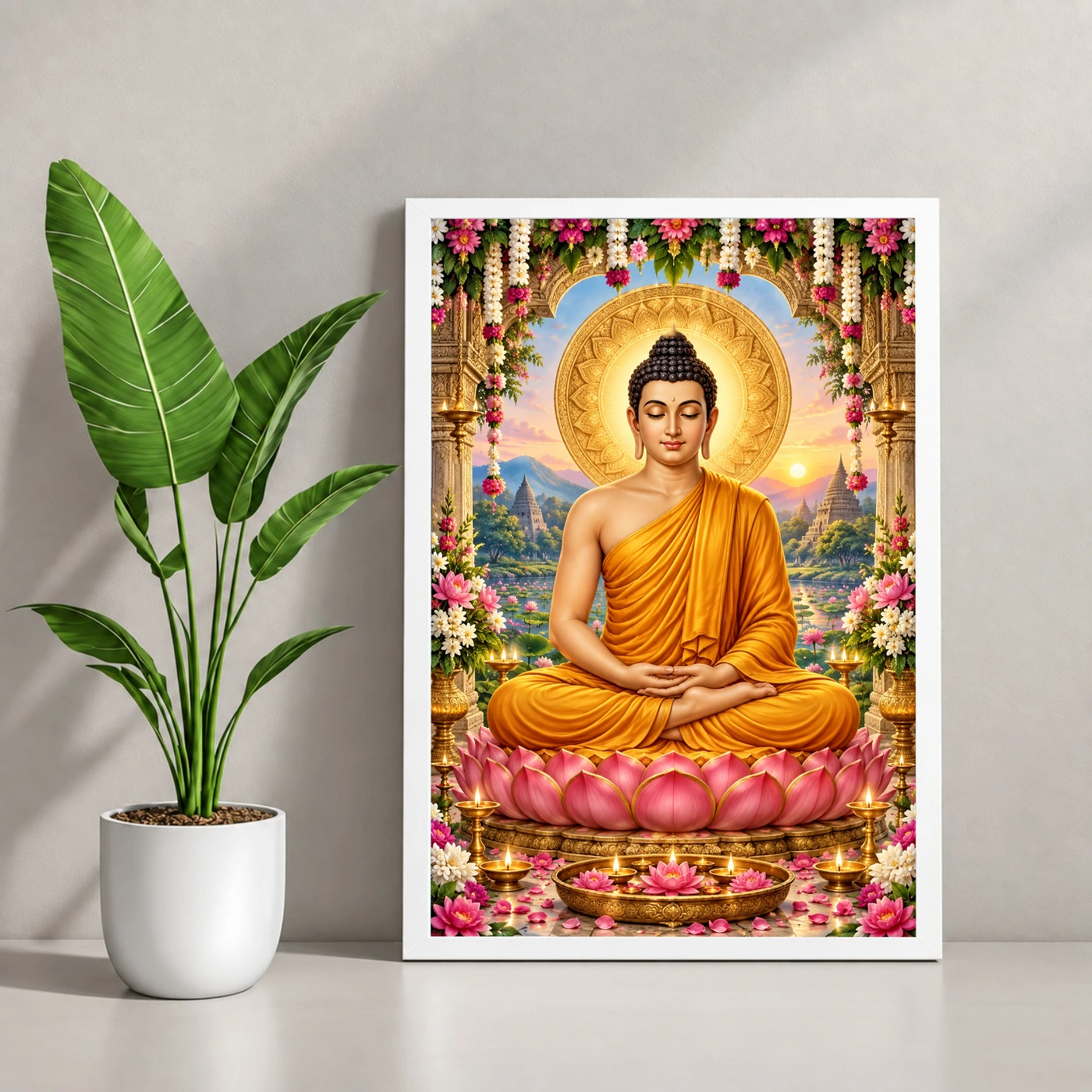 Gautam Buddha Grand Festival Flower Decoration Photo Frame, view 4